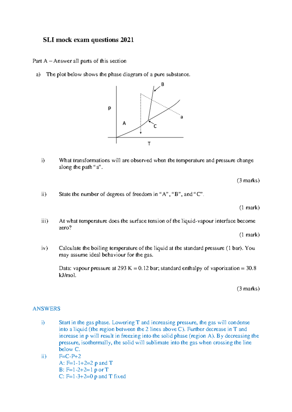 Solids, Liquids, Interfaces, May 2021 specimen paper answers - SLI mock ...