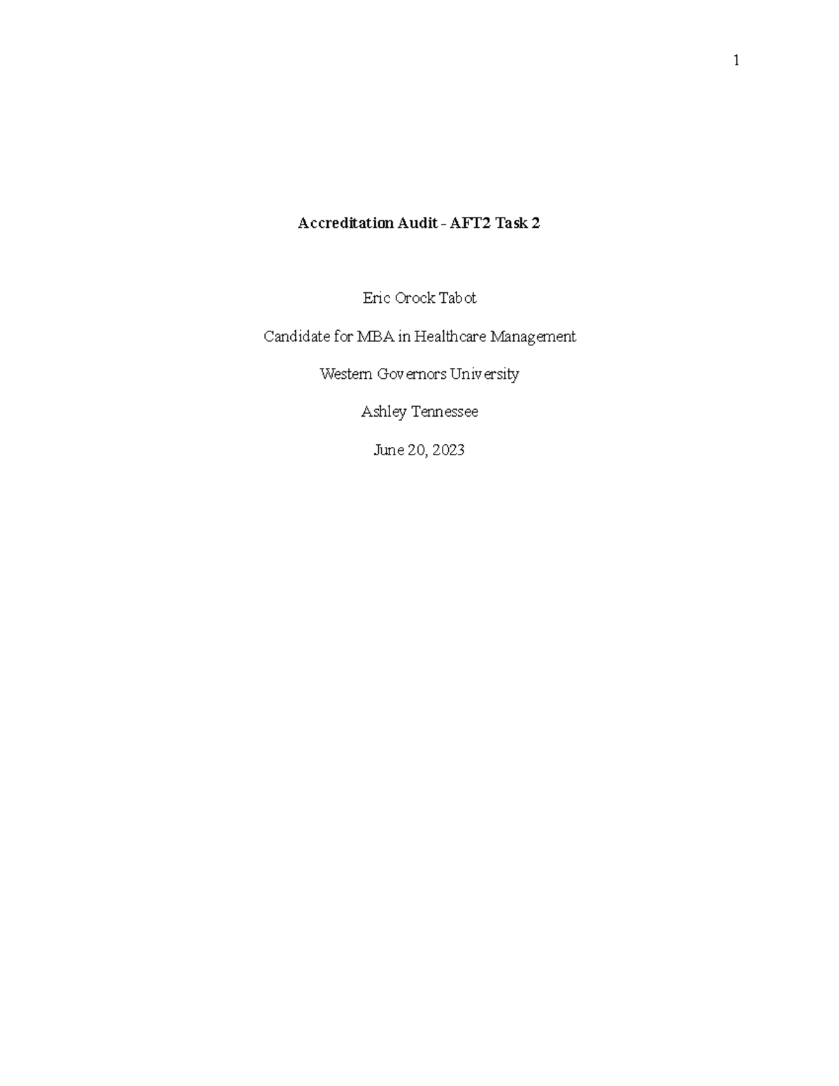 AFT2-Task2 - Aft2 - Accreditation Audit - AFT2 Task 2 Eric Orock Tabot ...