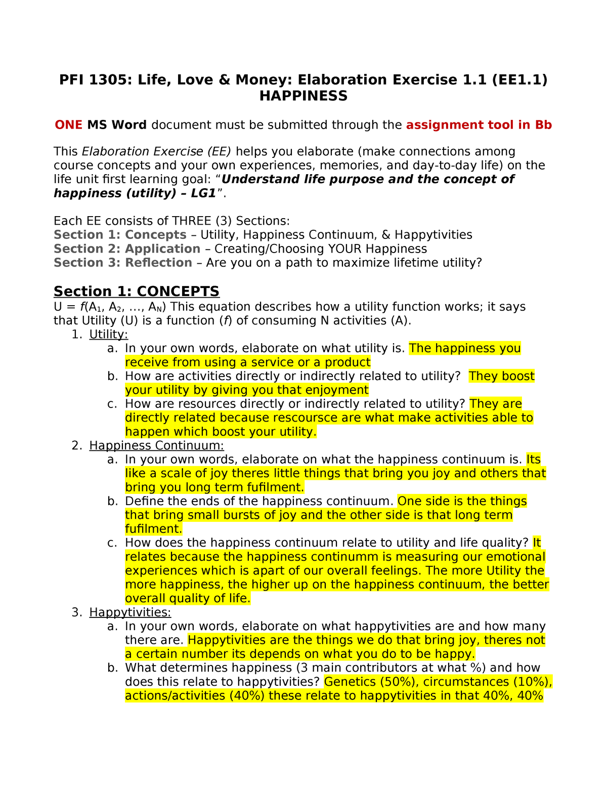 EE1.1 - Happiness - PFI 1305: Life, Love & Money: Elaboration Exercise ...