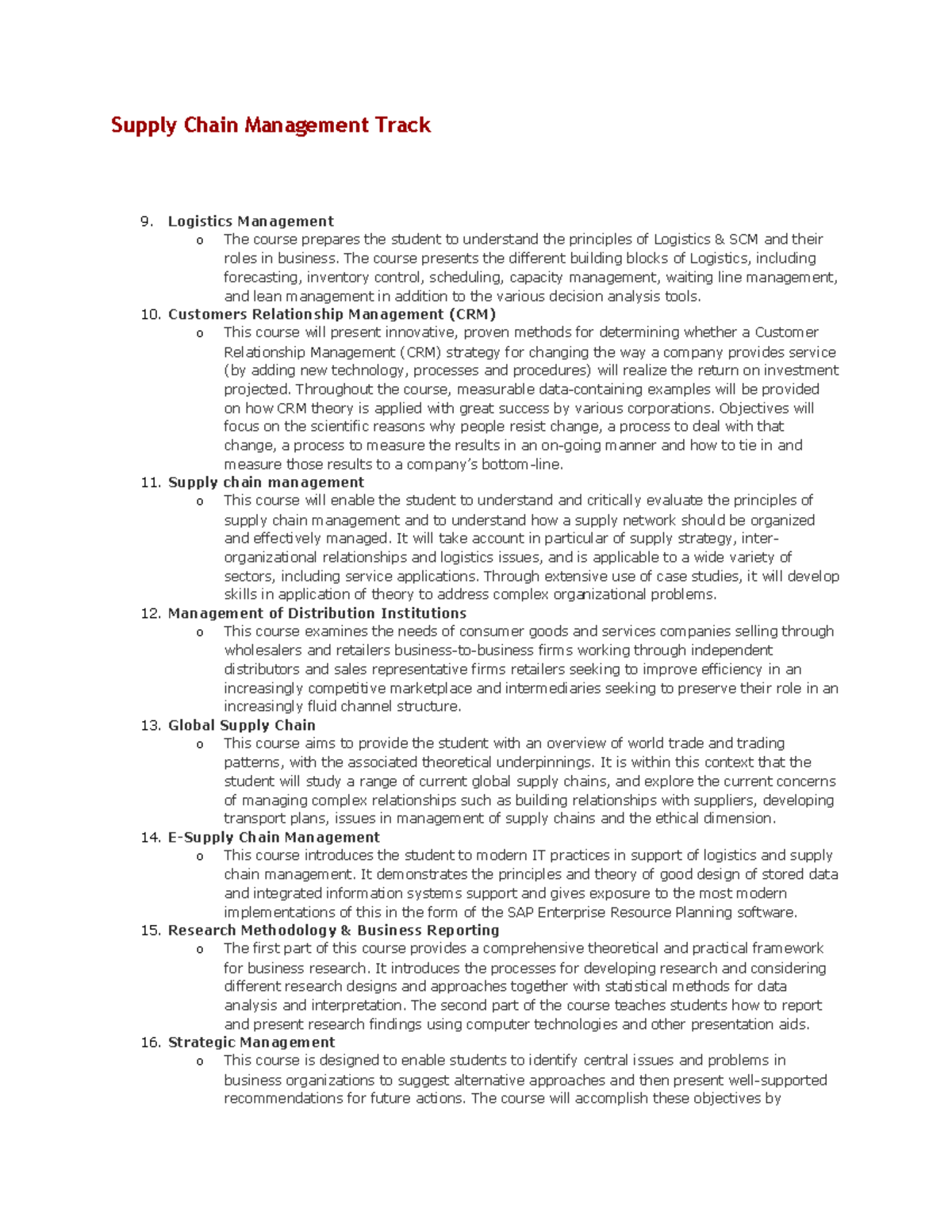 Supply Chain Management Track Supply Chain Management Track Logistics