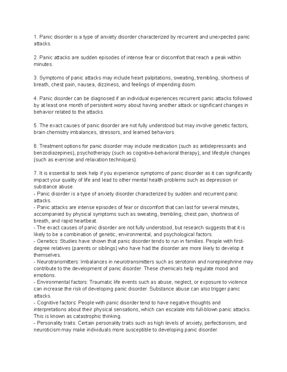 Notes for class multiple chapters (12) - Panic disorder is a type of ...