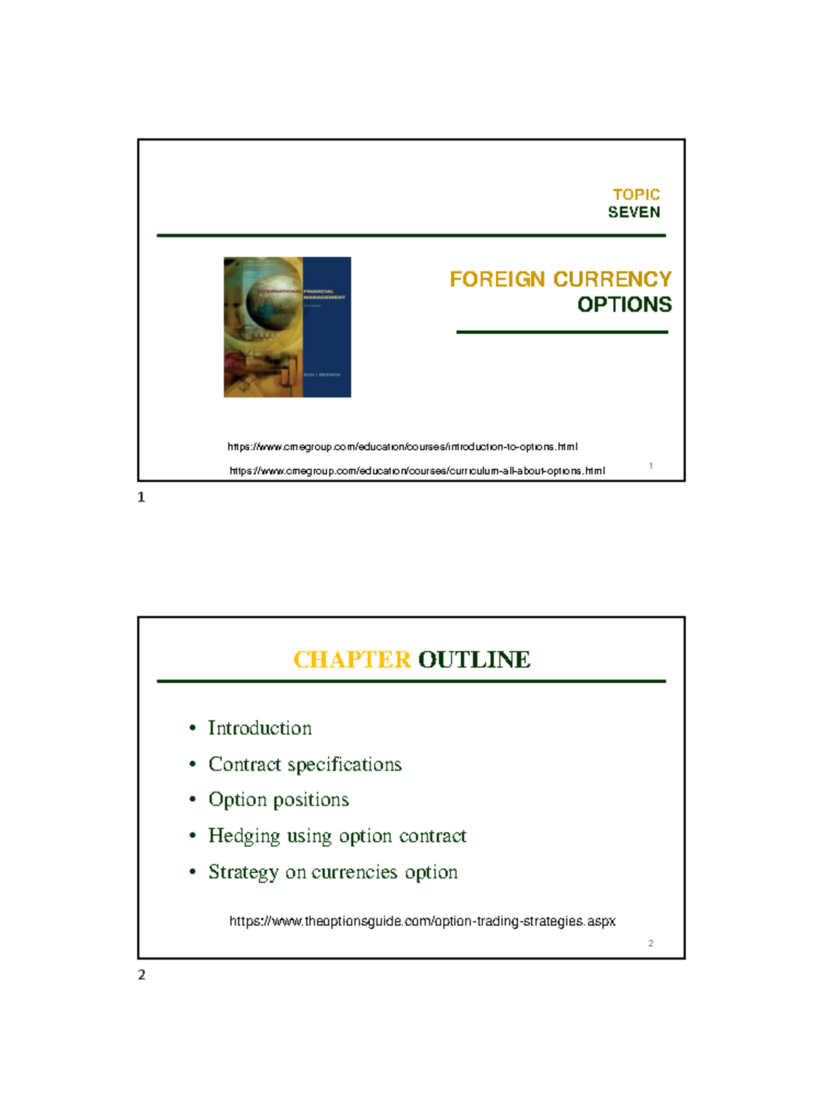 IFM-7 - Chapter 7 - slide - TOPIC SEVEN FOREIGN CURRENCY OPTIONS - Studocu