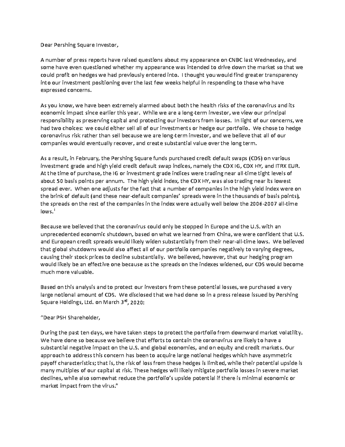 Pershing letter - Dear Pershing Square Investor, A number of press ...