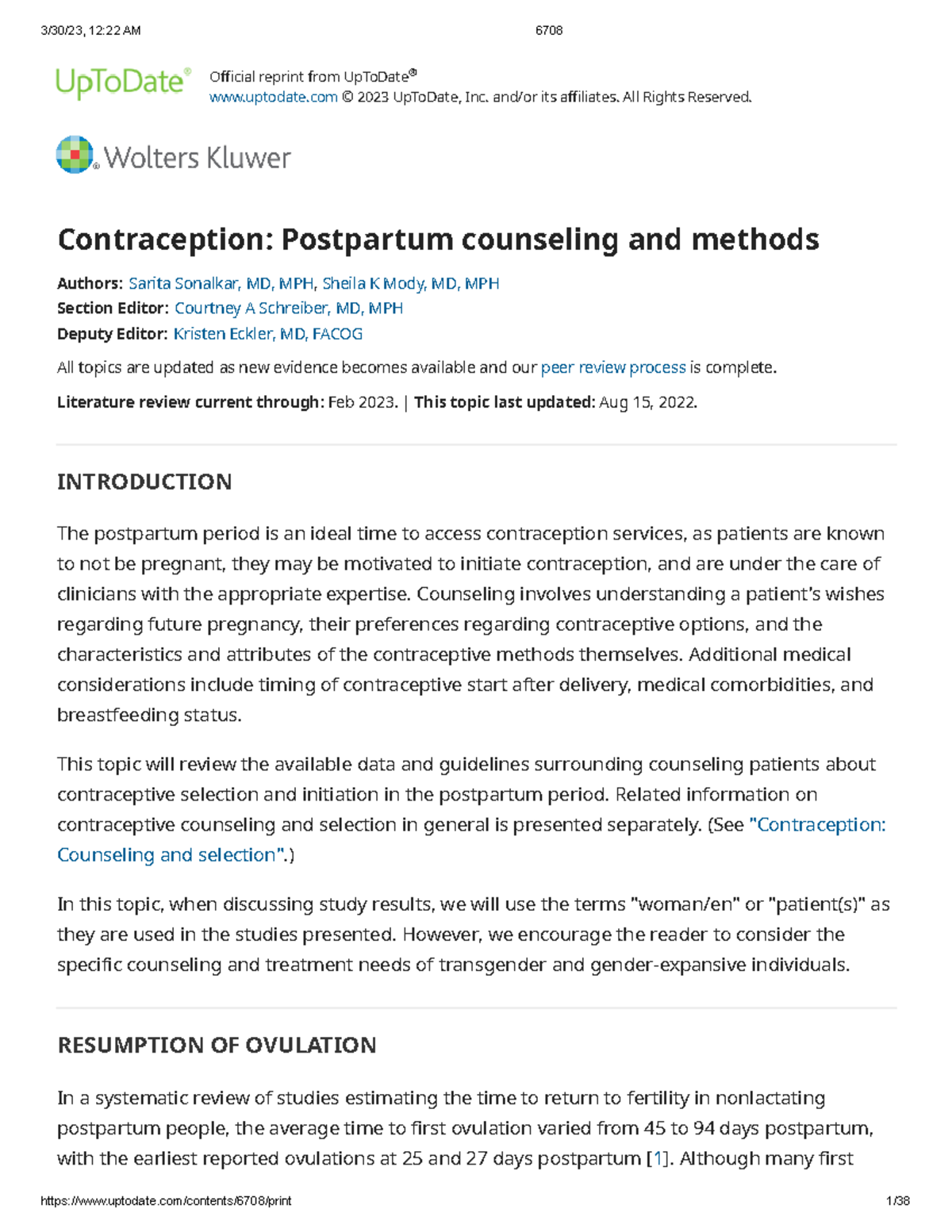 Contraception Postpartum counseling and methods - Official reprint from ...
