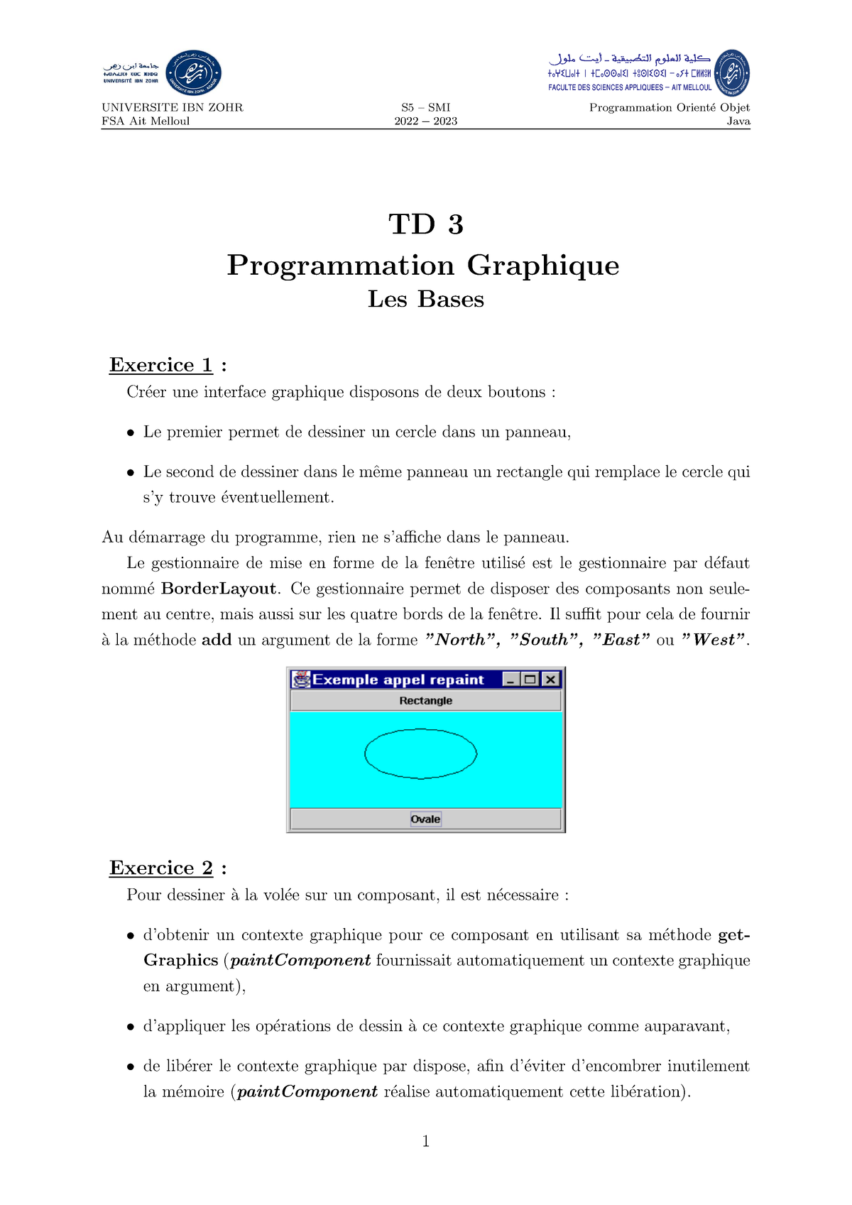 TD 3 GUI Bases Swing - UNIVERSITE IBN ZOHR FSA Ait Melloul S5 – SMI ...