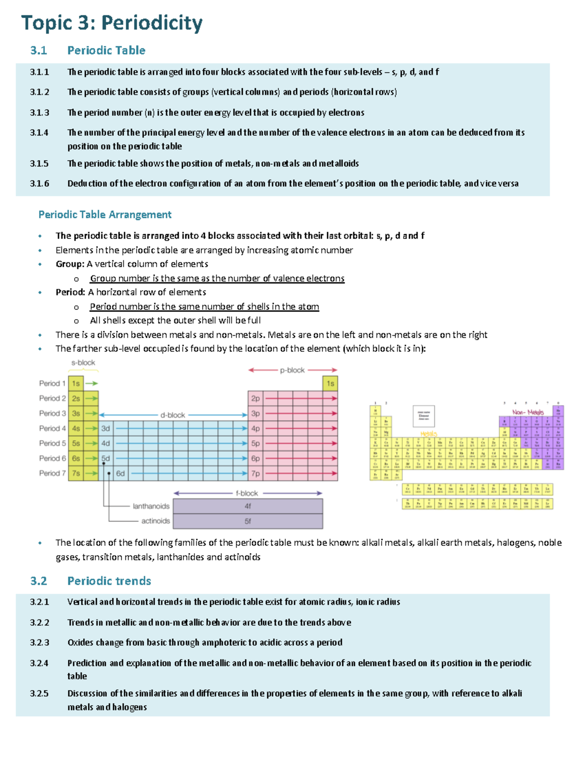 Topic 3 - Chem Notes - Topic 3: Periodicity 3 Periodic Table 3.1 The ...