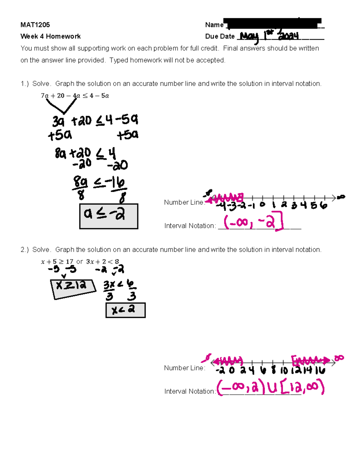 math 1205 unit 8 homework