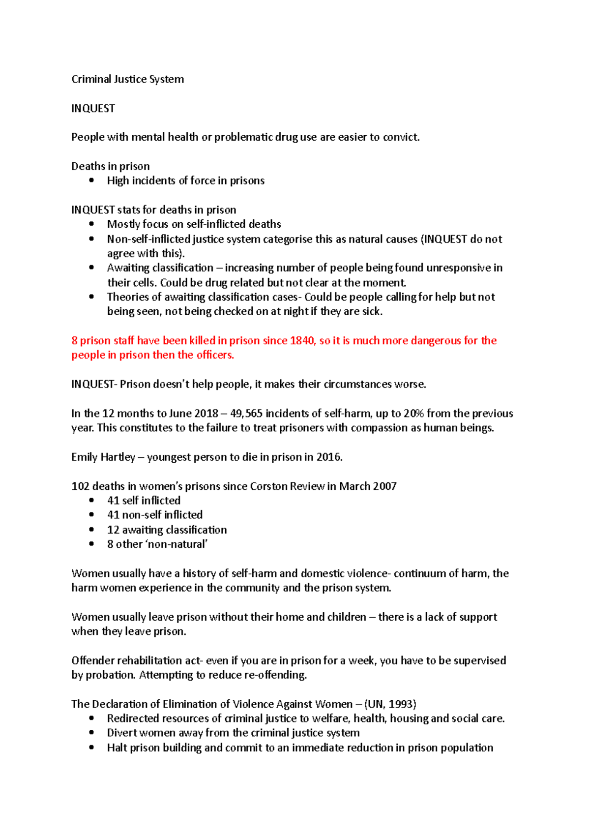 Prisons punishment 8 - Lecture notes 8 - Criminal Justice System ...