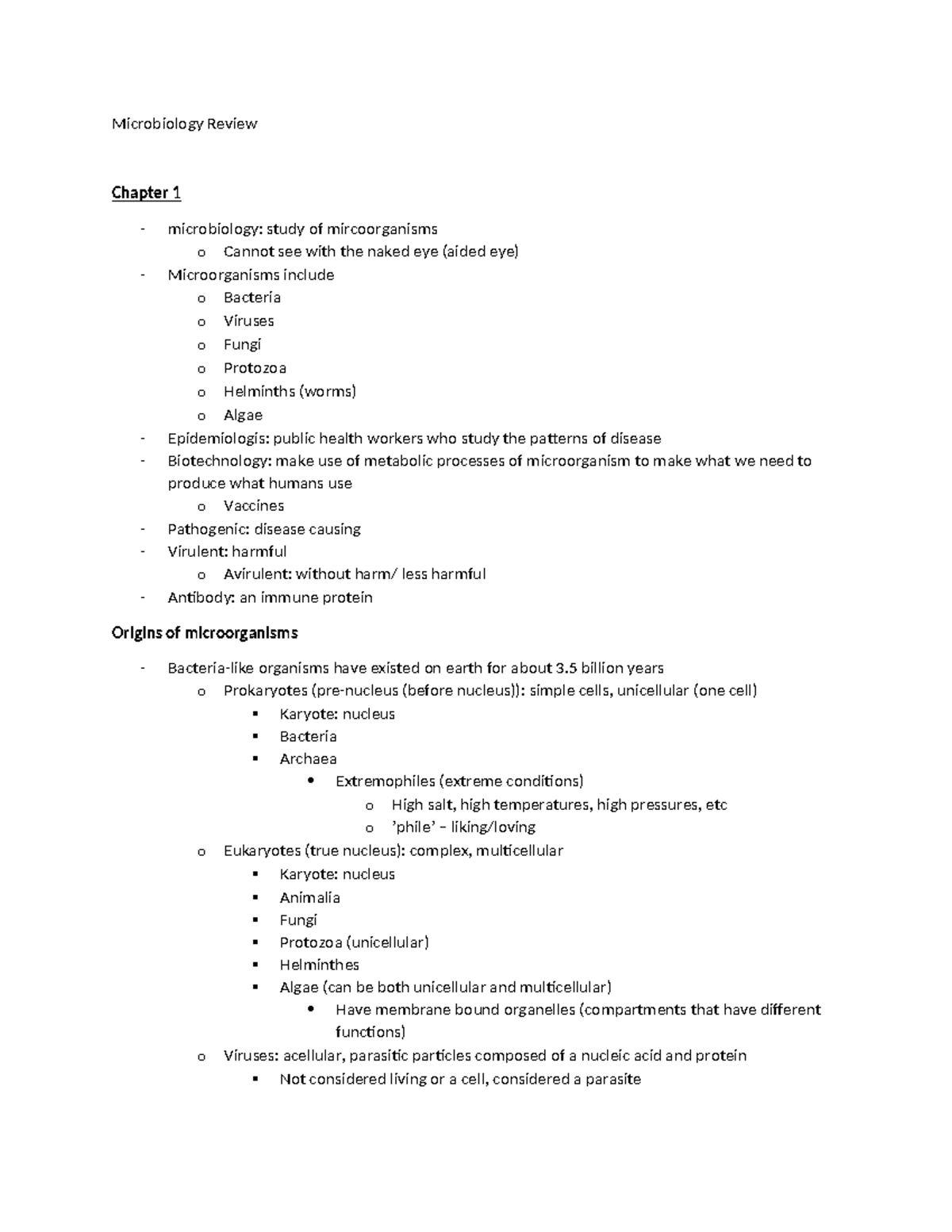 Microbiology Review 1 (1-4) - Microbiology Review Chapter 1 ...