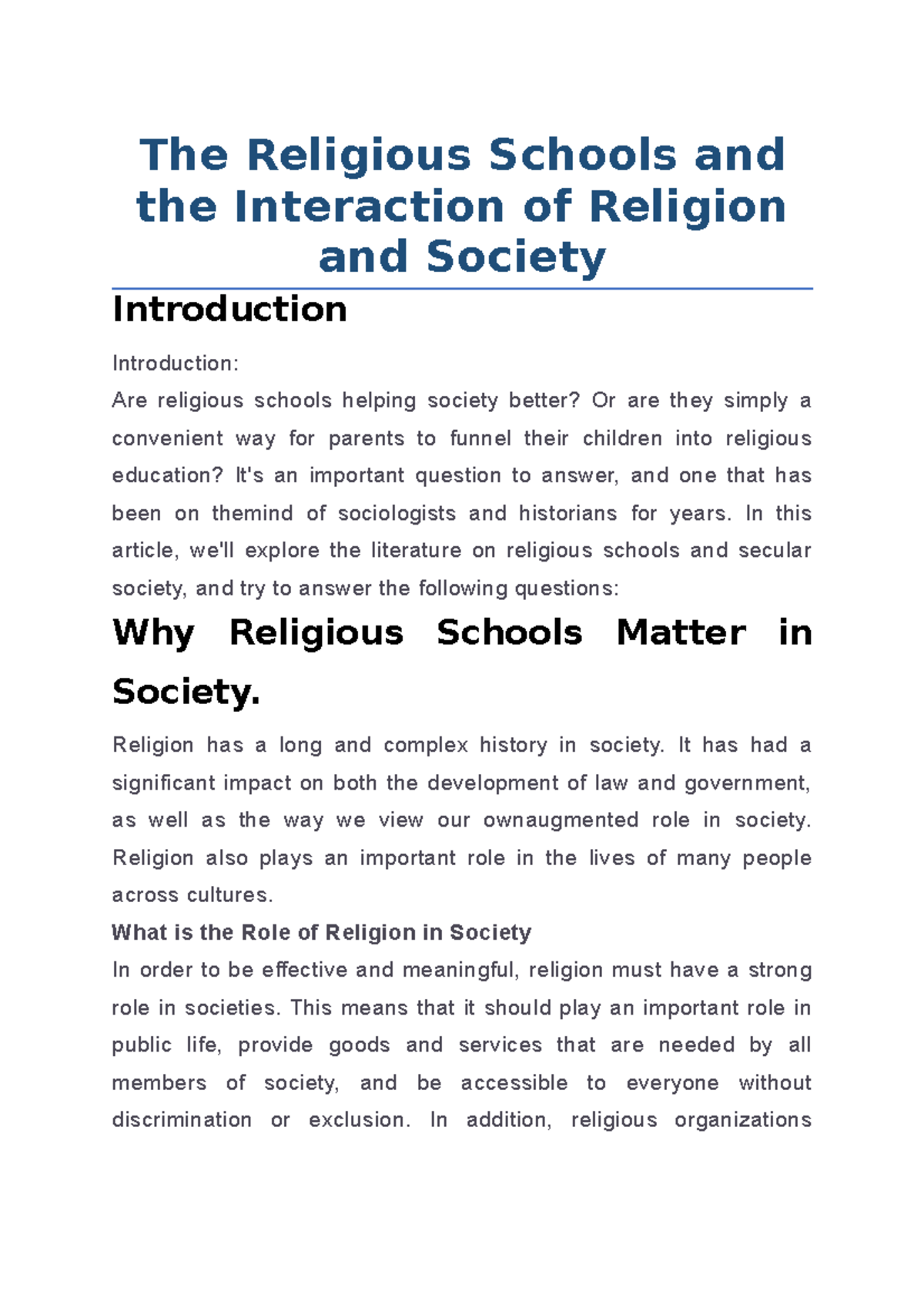 essay on importance of religious education in schools