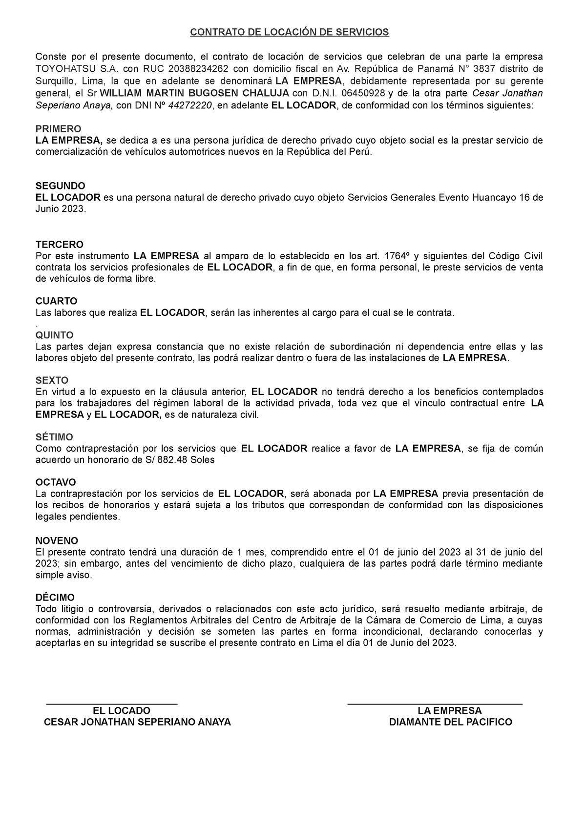 Contrato De Locacion Por Servicios Contrato De LocaciÓn De Servicios Conste Por El Presente 7244