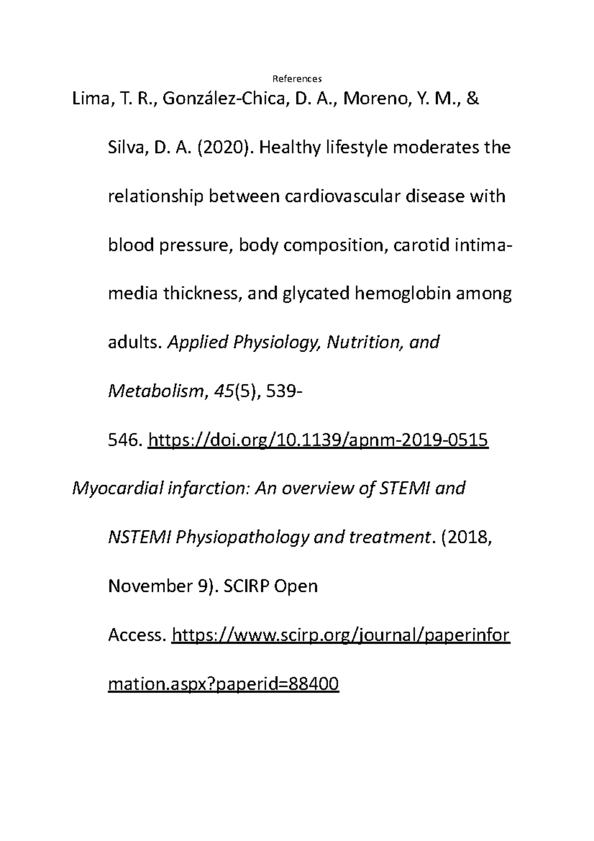 References - Lecture Notes. - Lima, T. R., González-Chica, D. A ...