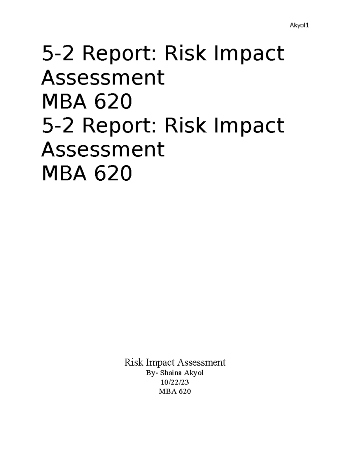 MBA620riskassessment SBA - 5-2 Report: Risk Impact Assessment MBA 620 5 ...