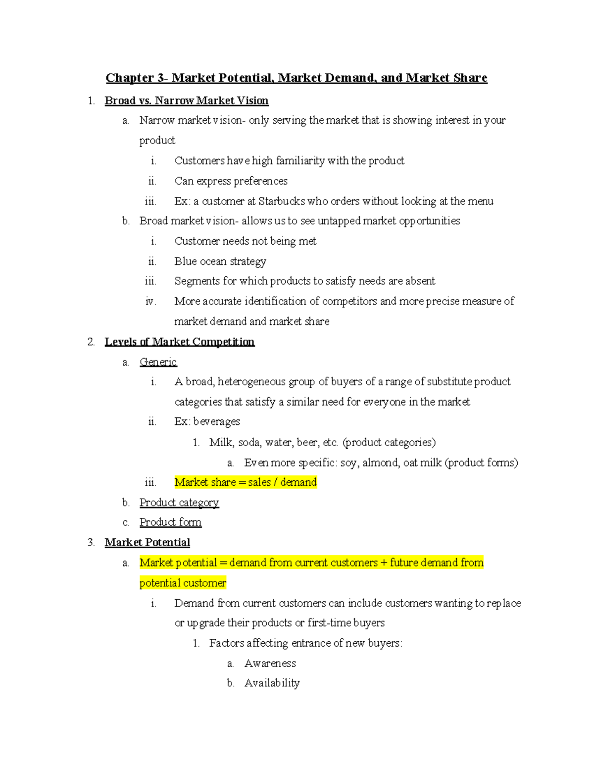 2020-marketing planning and analysis-lecture notes chapter 3 - Chapter 3-  Market Potential, Market - StuDocu