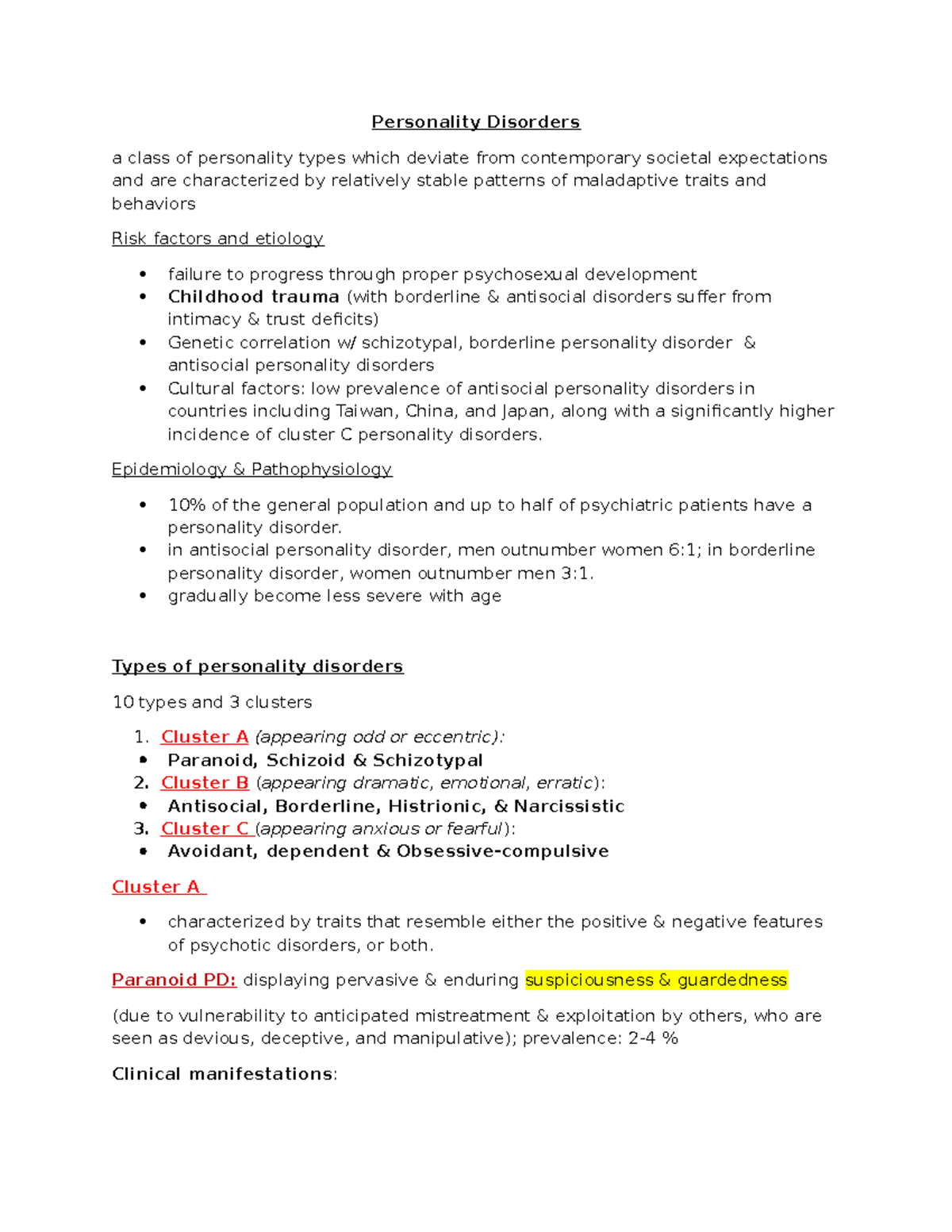 Personality Disorders - Epidemiology & Pathophysiology 10% of the ...