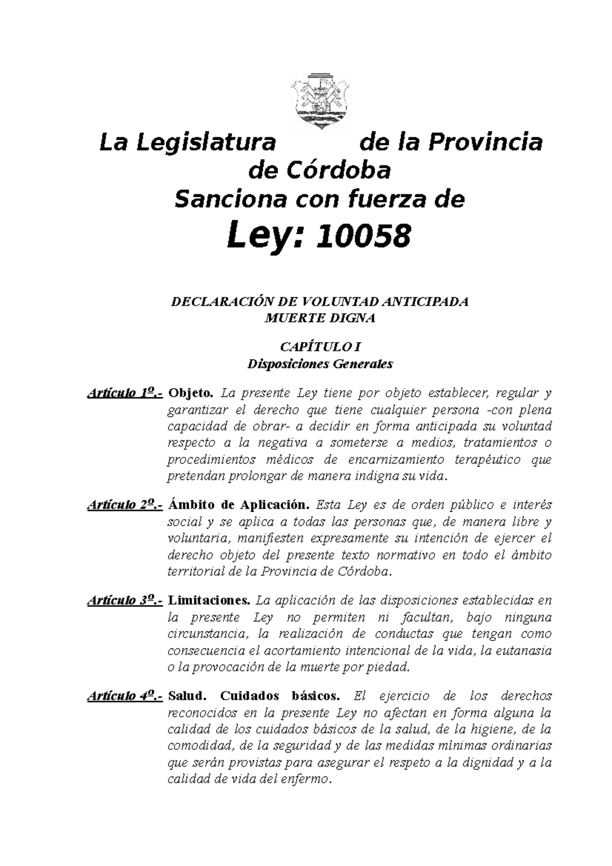 LEY DE Muerte Digna - La Legislatura De La Provincia De Córdoba ...