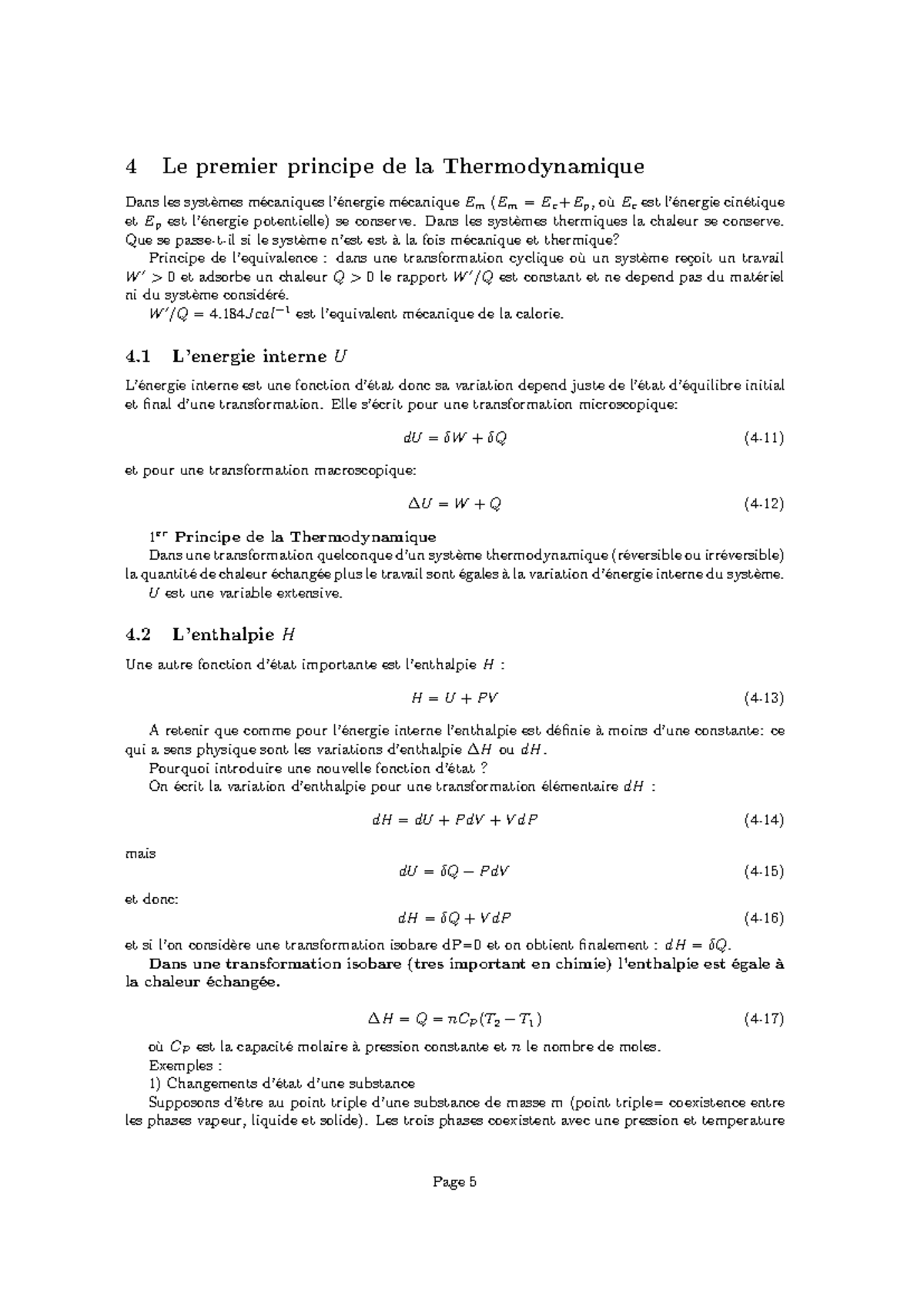 Note CM n°3 - 4 Le premier principe de la Thermodynamique Dans les ...