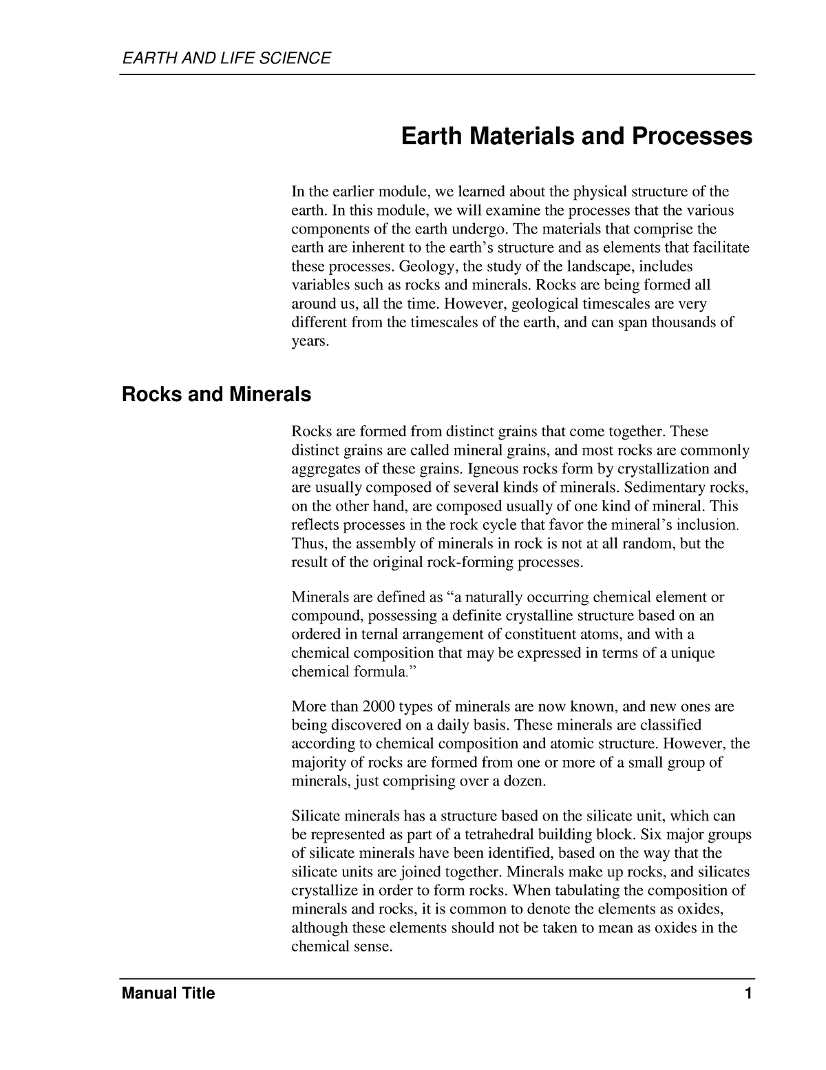 Week 002 Module Earth Materials And Processes - EARTH AND LIFE SCIENCE ...