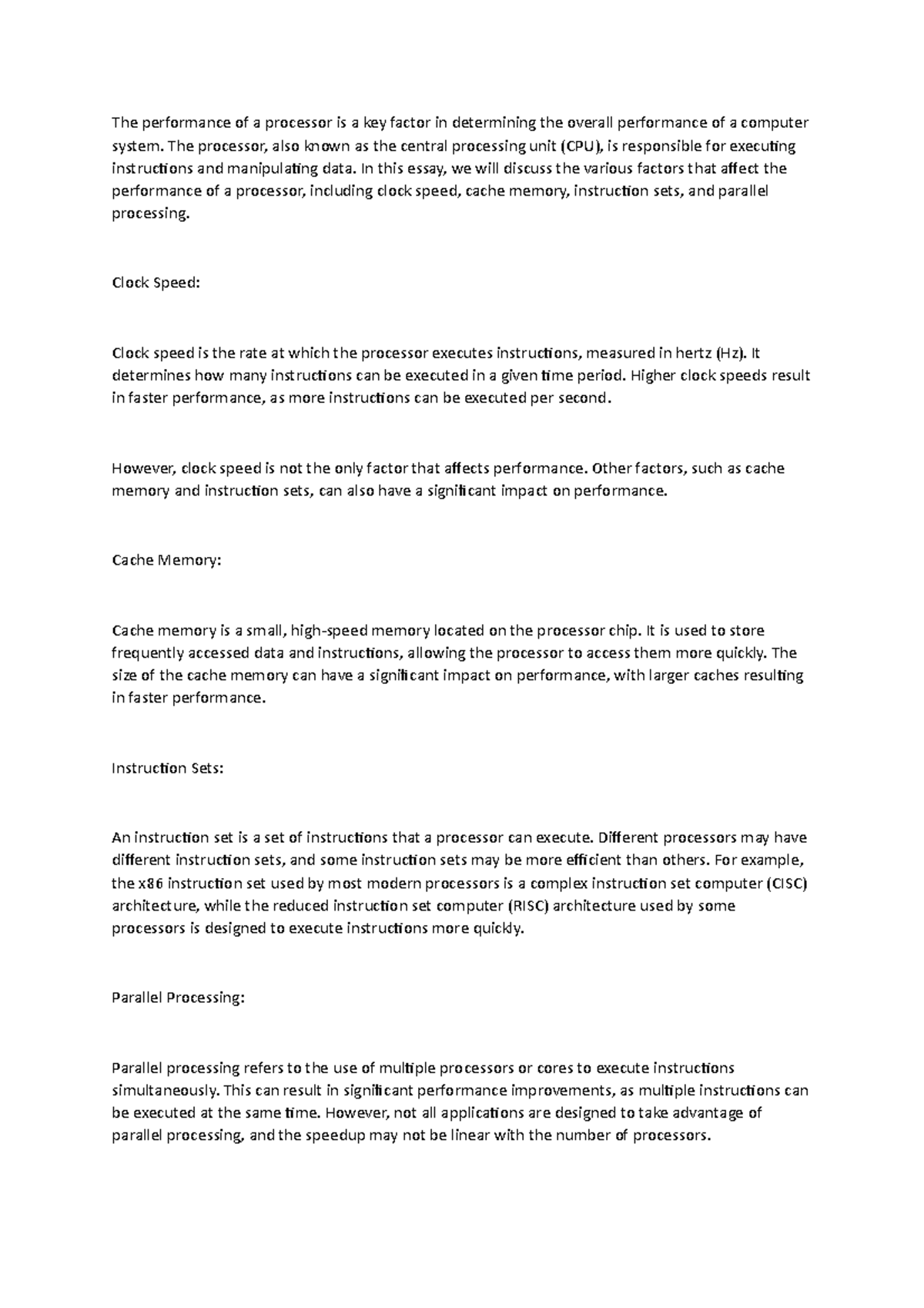 Performance of processor - The performance of a processor is a key ...