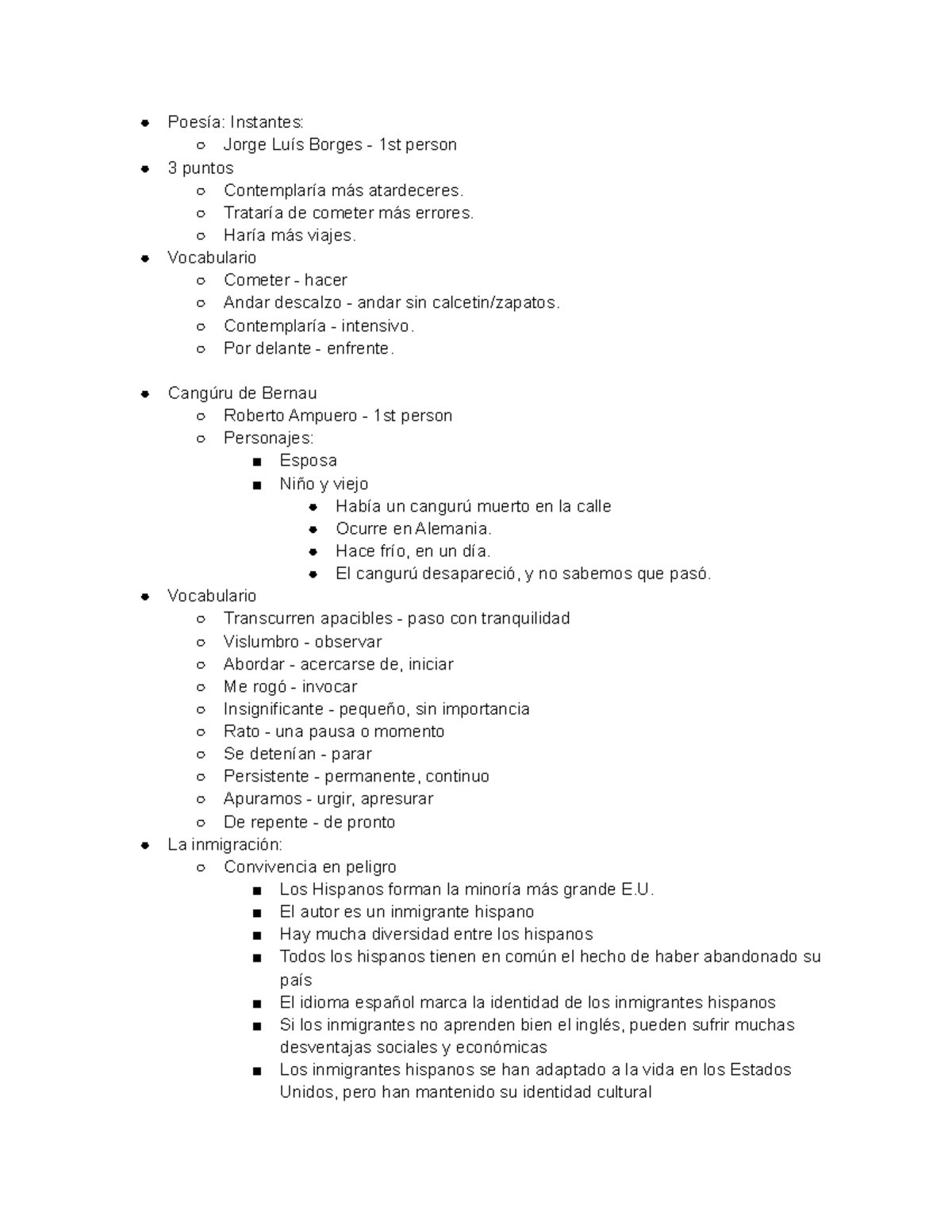 Spanish 3302 Test 4 - Poesía: Instantes: Jorge Luís Borges 1st person 3 ...