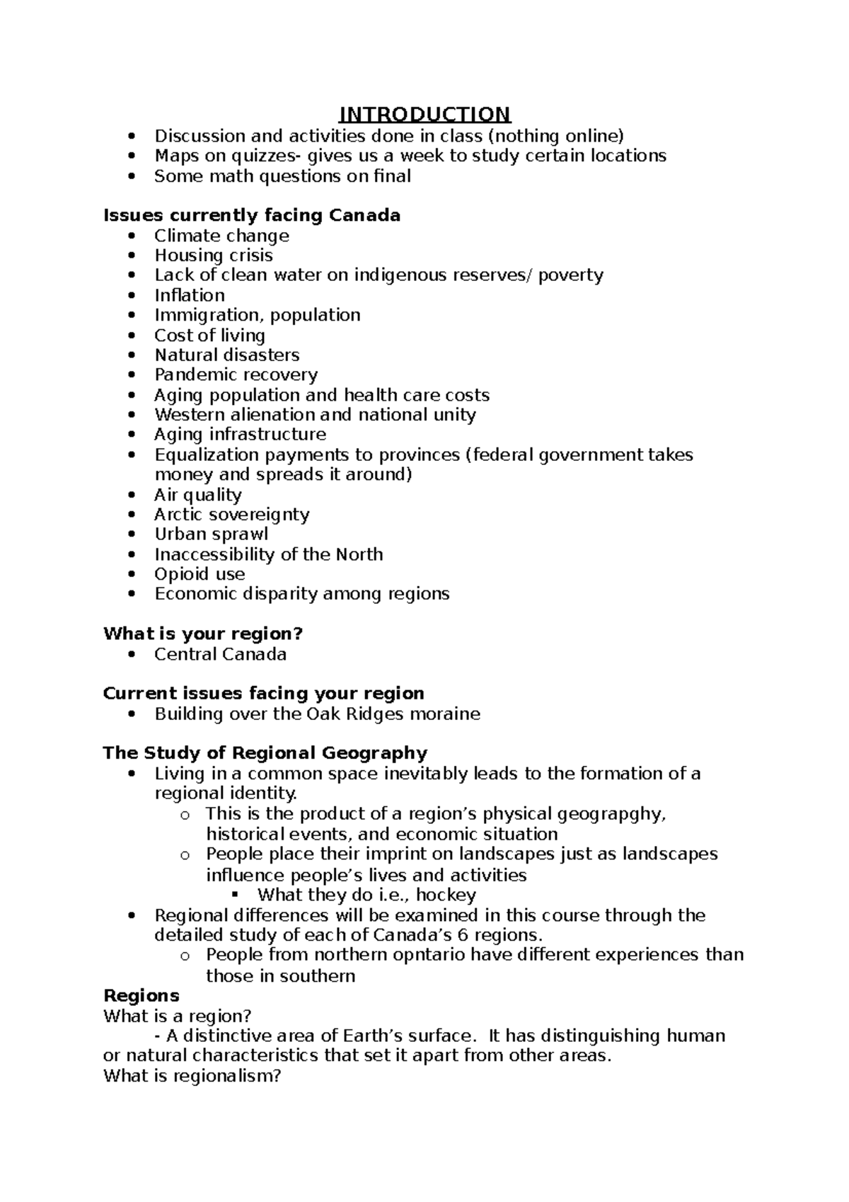Lecture 1 Intro, Regional Geography INTRODUCTION Discussion and