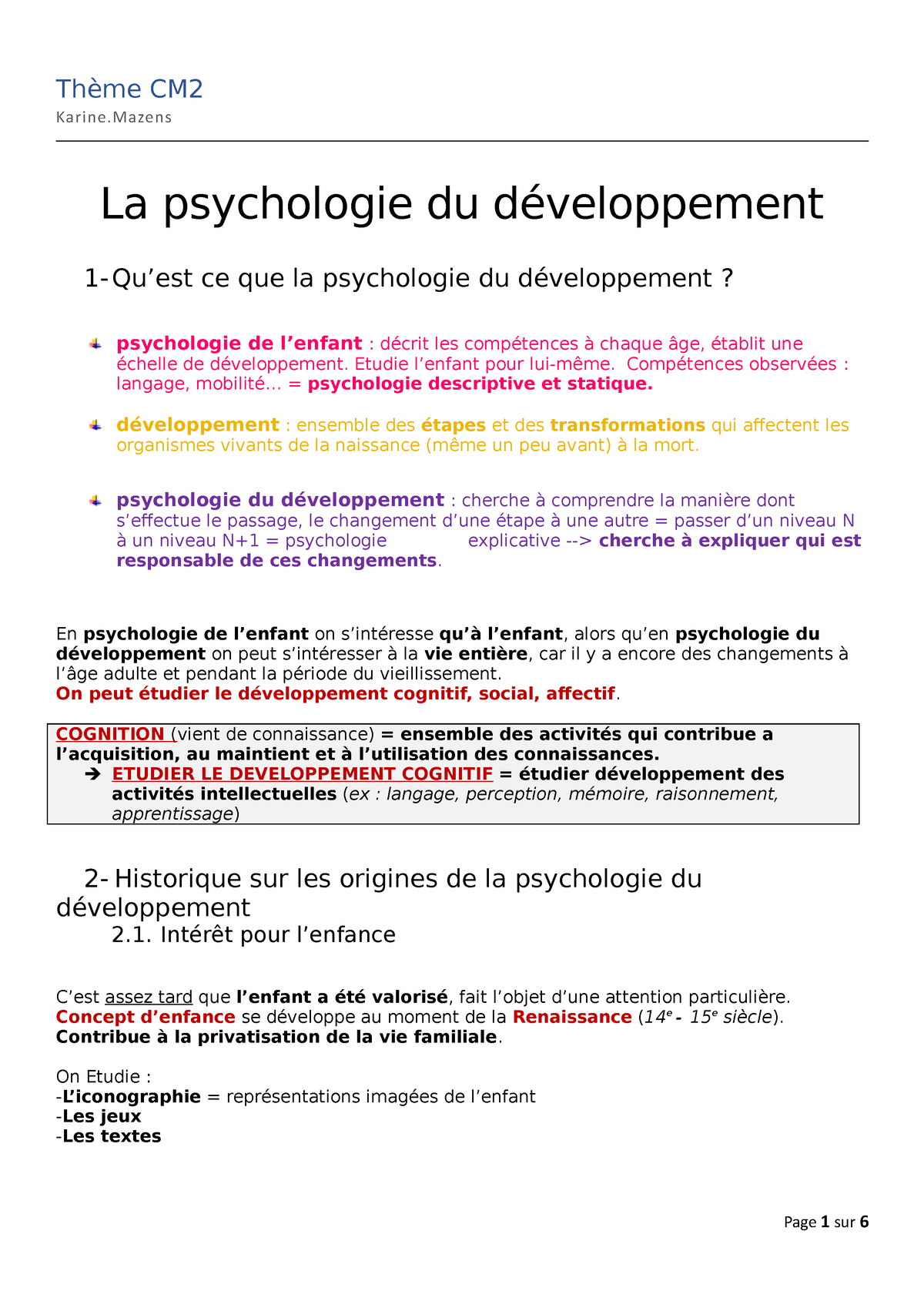 Psycho L1 2022 2023 Cm La Psychologie Du Développement K Thème Cm Karine La Psychologie Du 