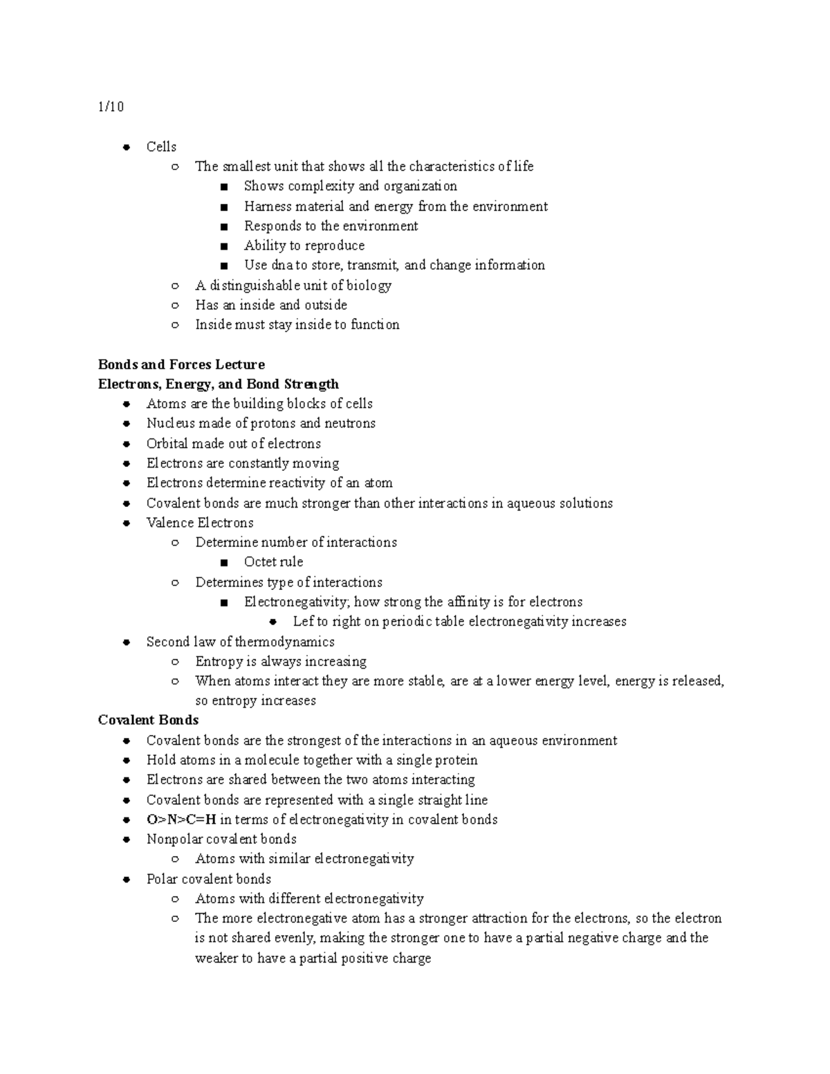 BS 161 - class notes LONG - 1/ Cells The smallest unit that shows all ...