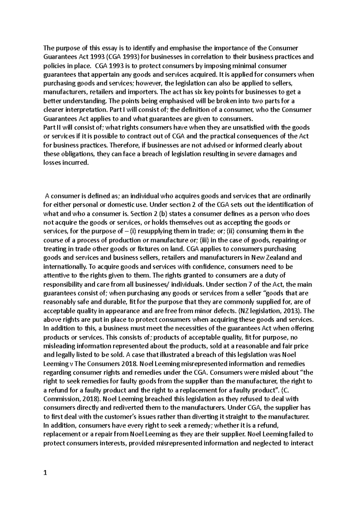 Comlaw assignment - A- worthy essay - The purpose of this essay is to ...