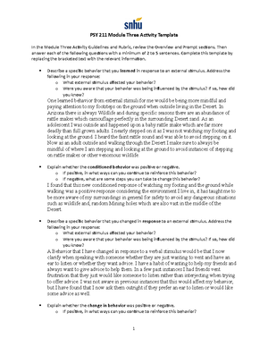 PSY 211 Module One Milestone Template - Then answer each of the ...