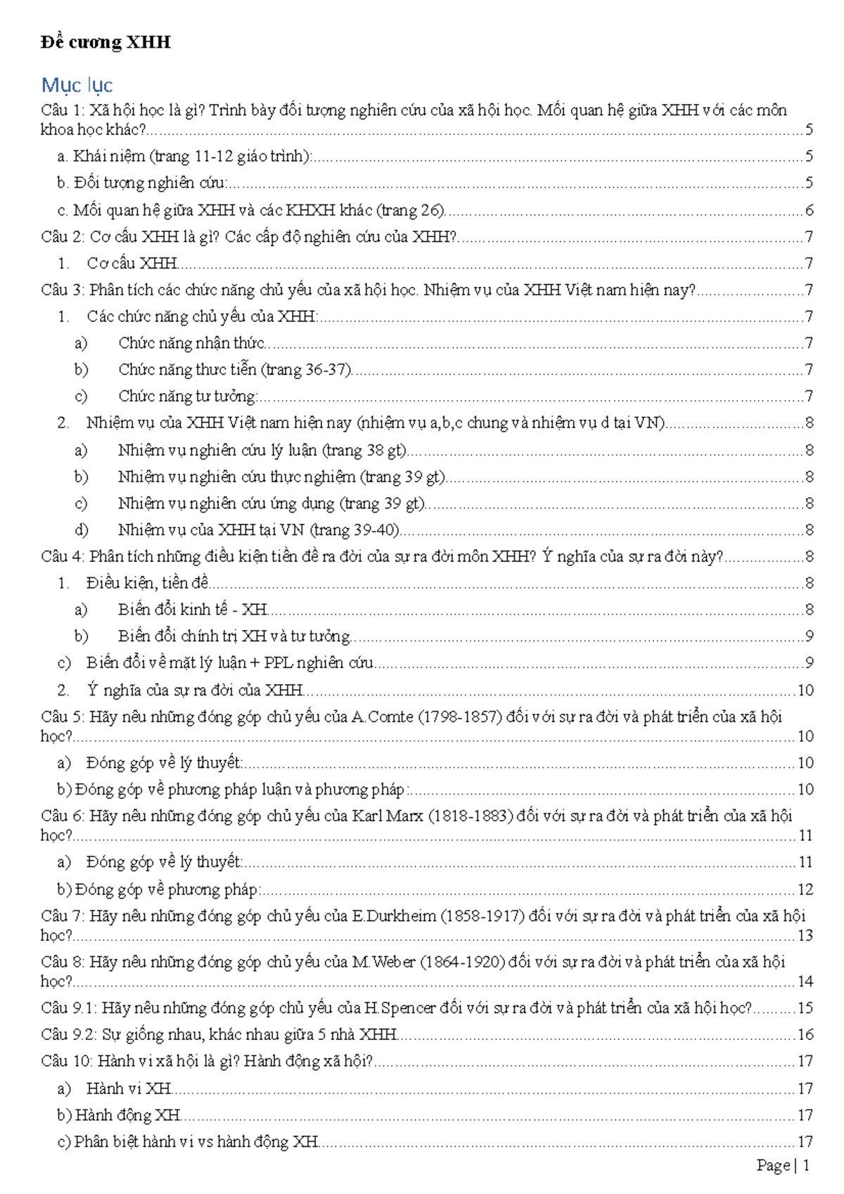 Đề cương XHH - Đề cương XHH - Warning: TT: more functions defined than expected Đề cương XHH M c l - Studocu