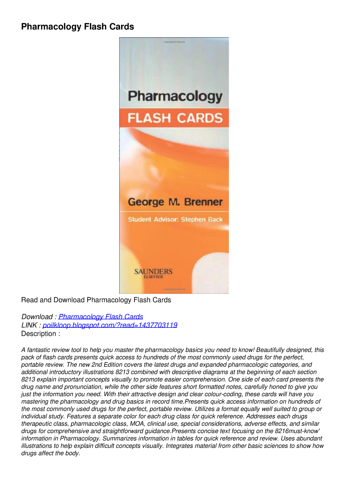 [PDF] READ] Free Pharmacology Flash Cards read Pharmacology Flash