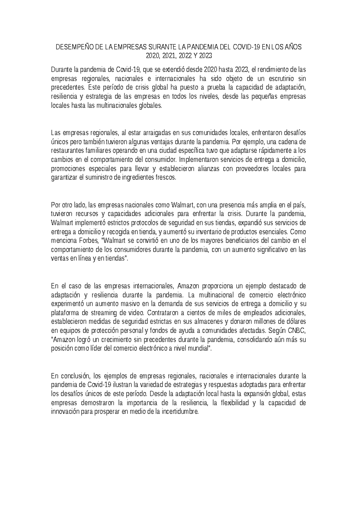 Inv mercado - avance - DESEMPEÑO DE LA EMPRESAS SURANTE LA PANDEMIA DEL ...