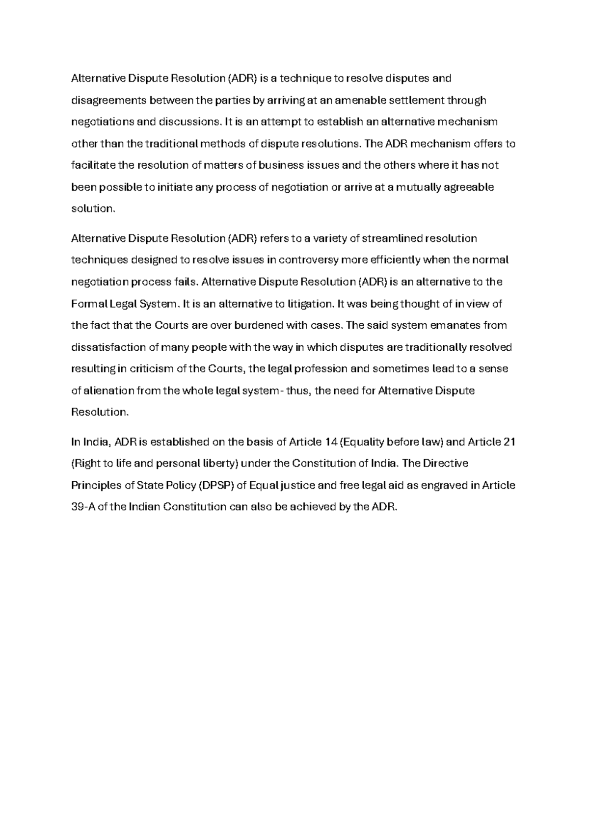 Adr Introduction - Alternative Dispute Resolution (ADR) is a technique ...