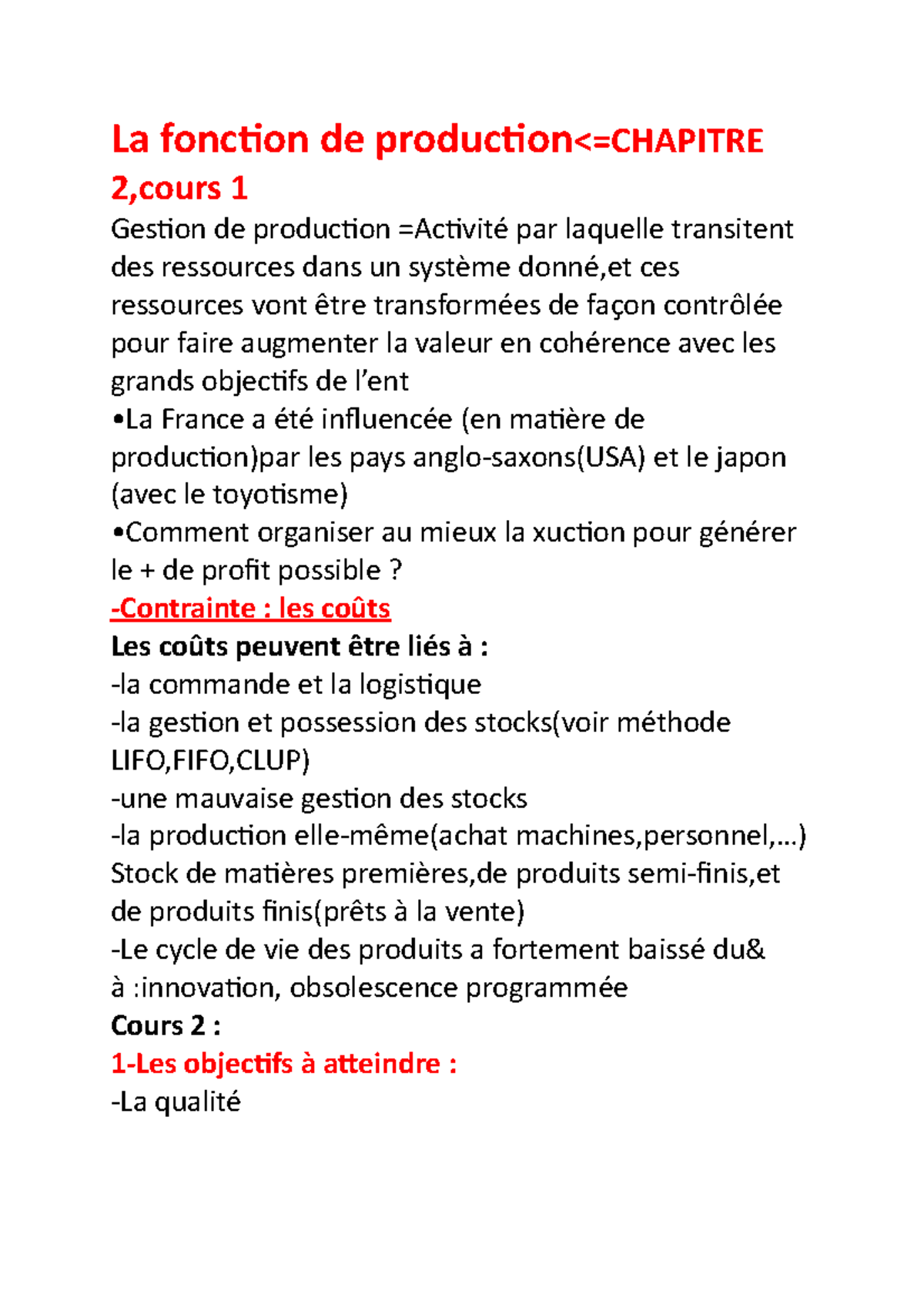 La Fonction De Production - La Fonction De Production