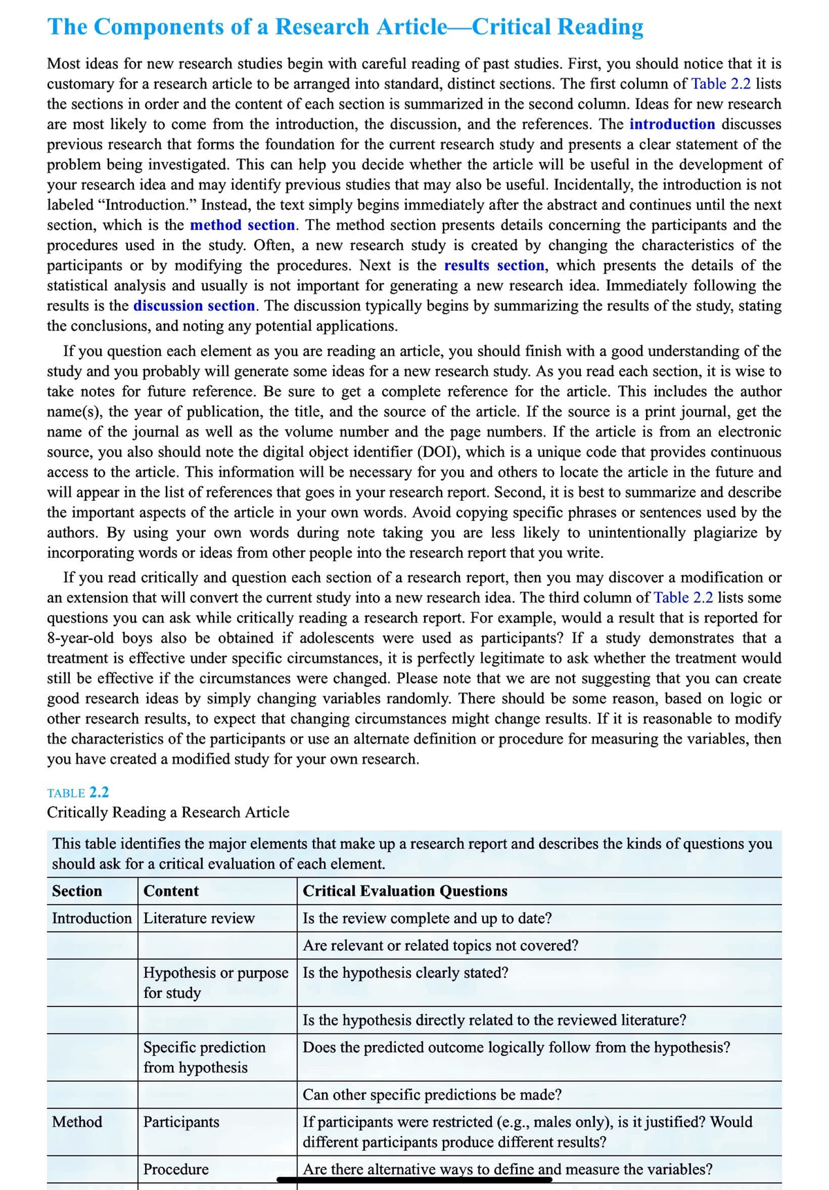 3 critical sections in a research article