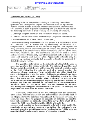 Different types of estimates - ESTIMATION AND VALUATION Topics Covered ...