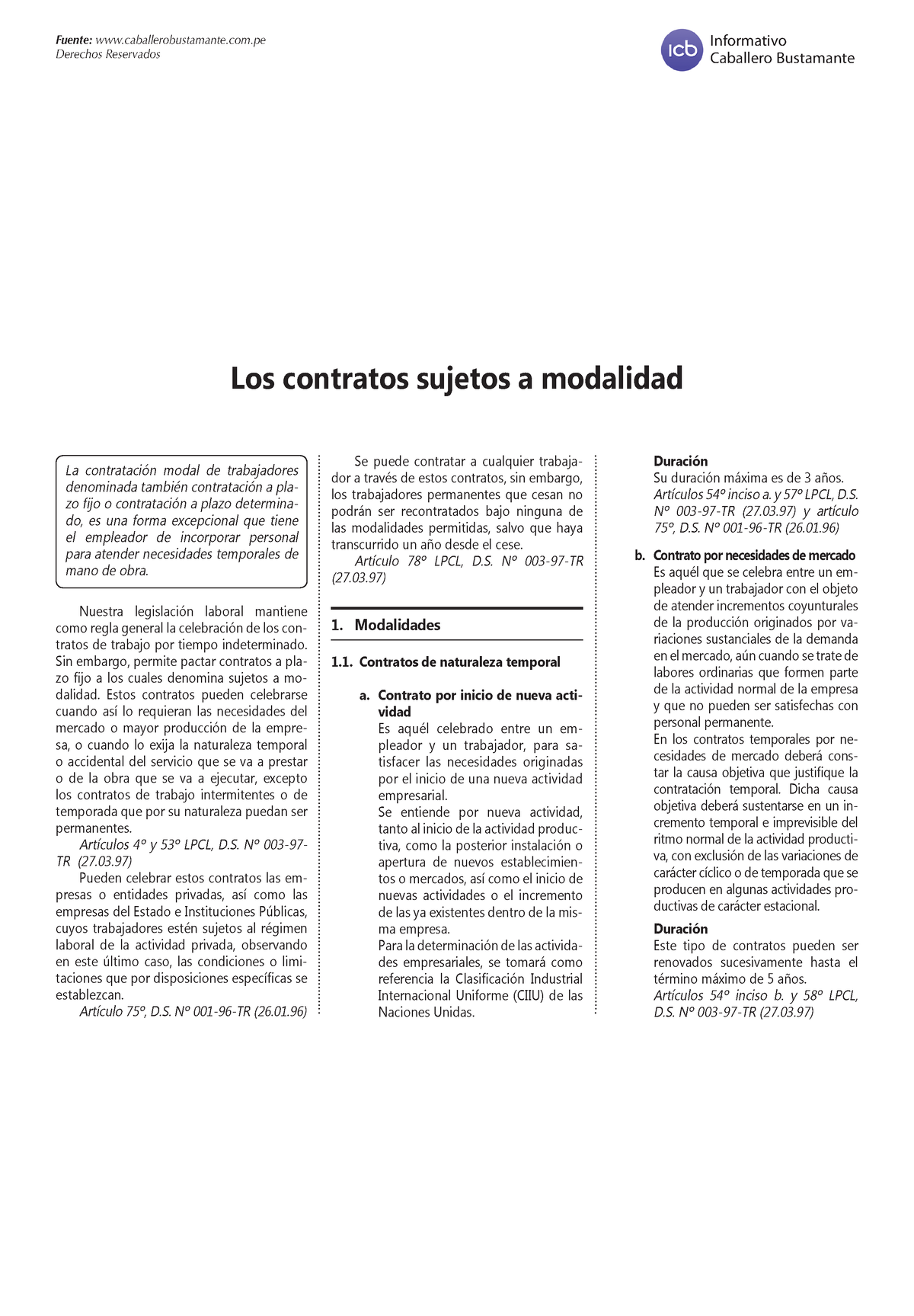 Contratos Sujetos A Modalidad 2 - Fuente: Caballerobustamante.com ...