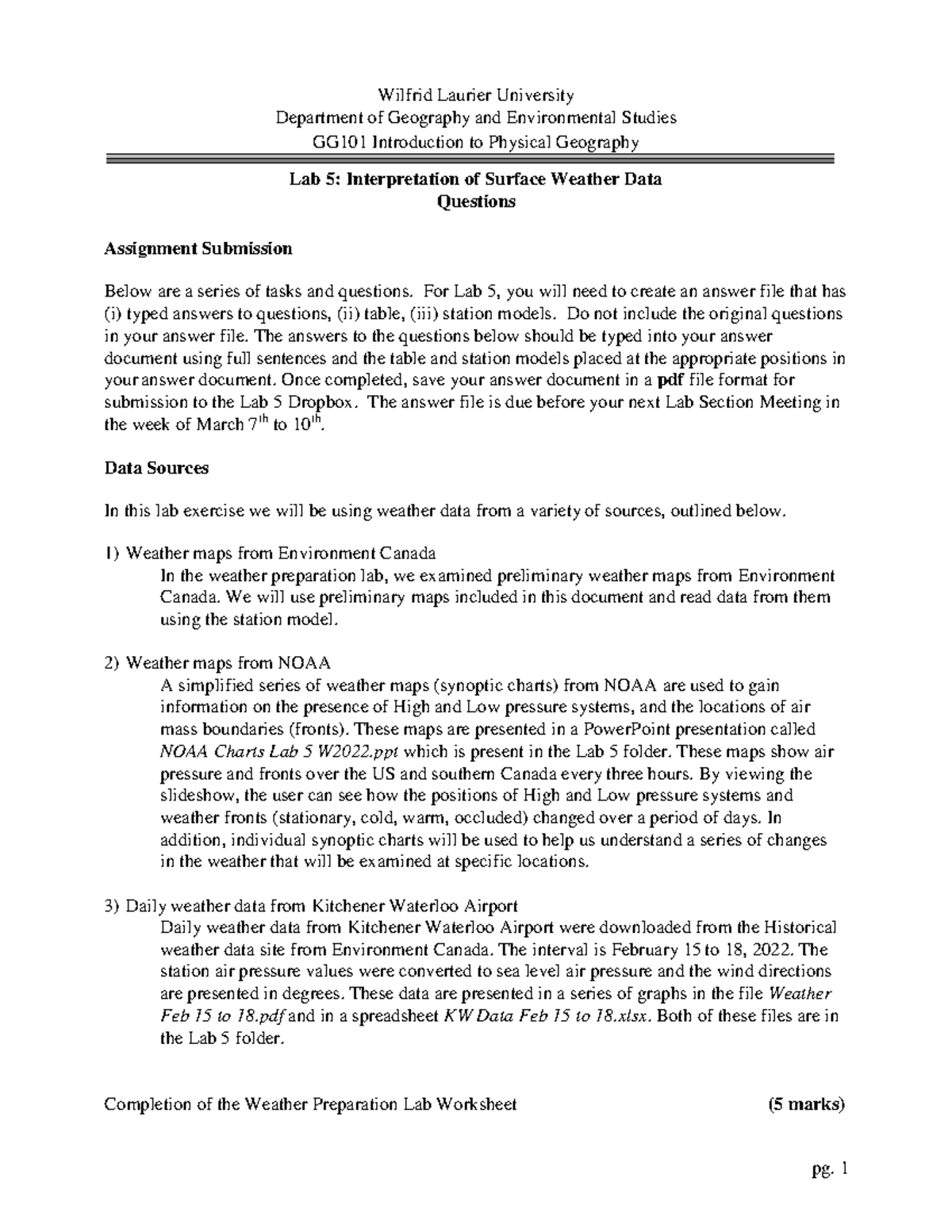 GG101 Lab 5 Questions W2022 - Wilfrid Laurier University Department of ...
