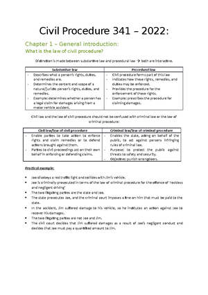 Civil Procedure Year Notes - Civil Procedure 341 – 2023: Chapter 1 ...