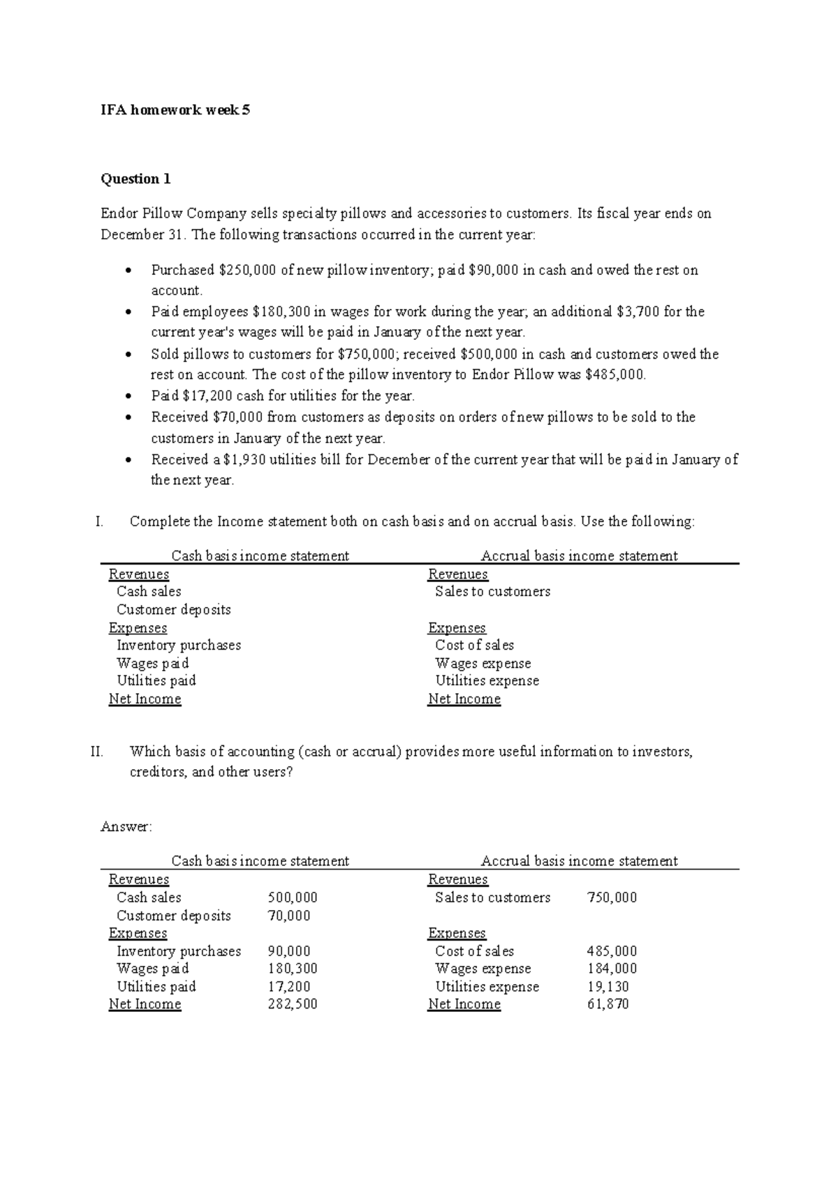 IFA Tutorial 5 with answers - IFA homework week 5 Question 1 Endor ...