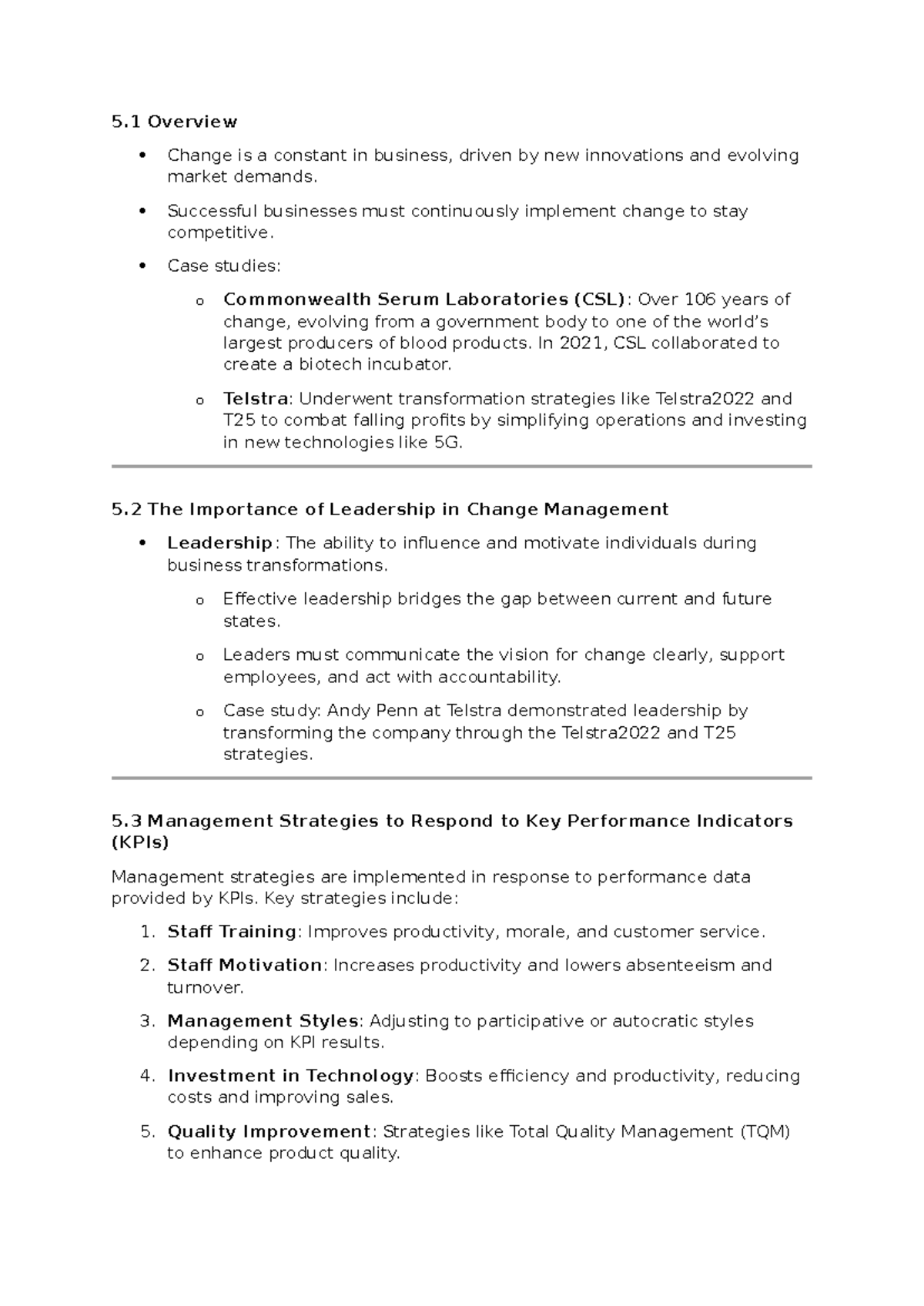 Ch5 notes 5 Overview Change is a constant in business, driven by new