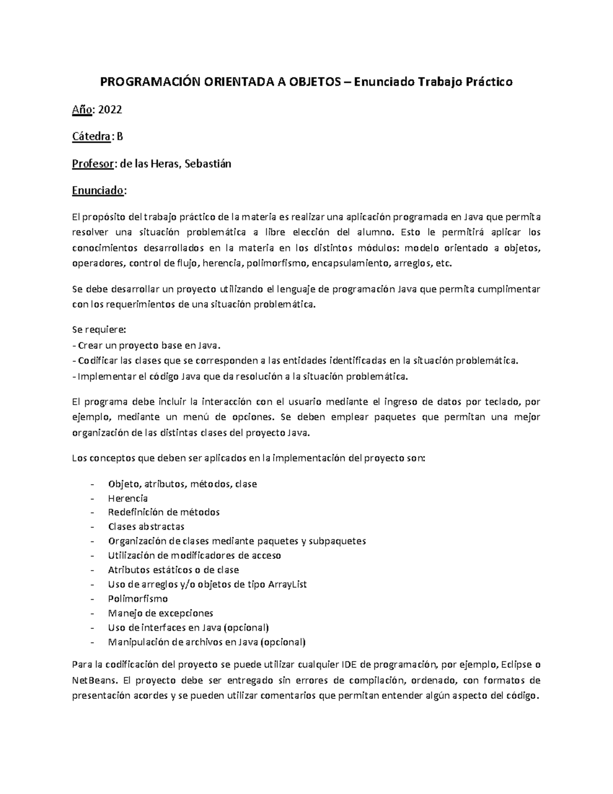 Programacion Orientada a Objetos TP enunciado - PROGRAMACI”N ORIENTADA ...