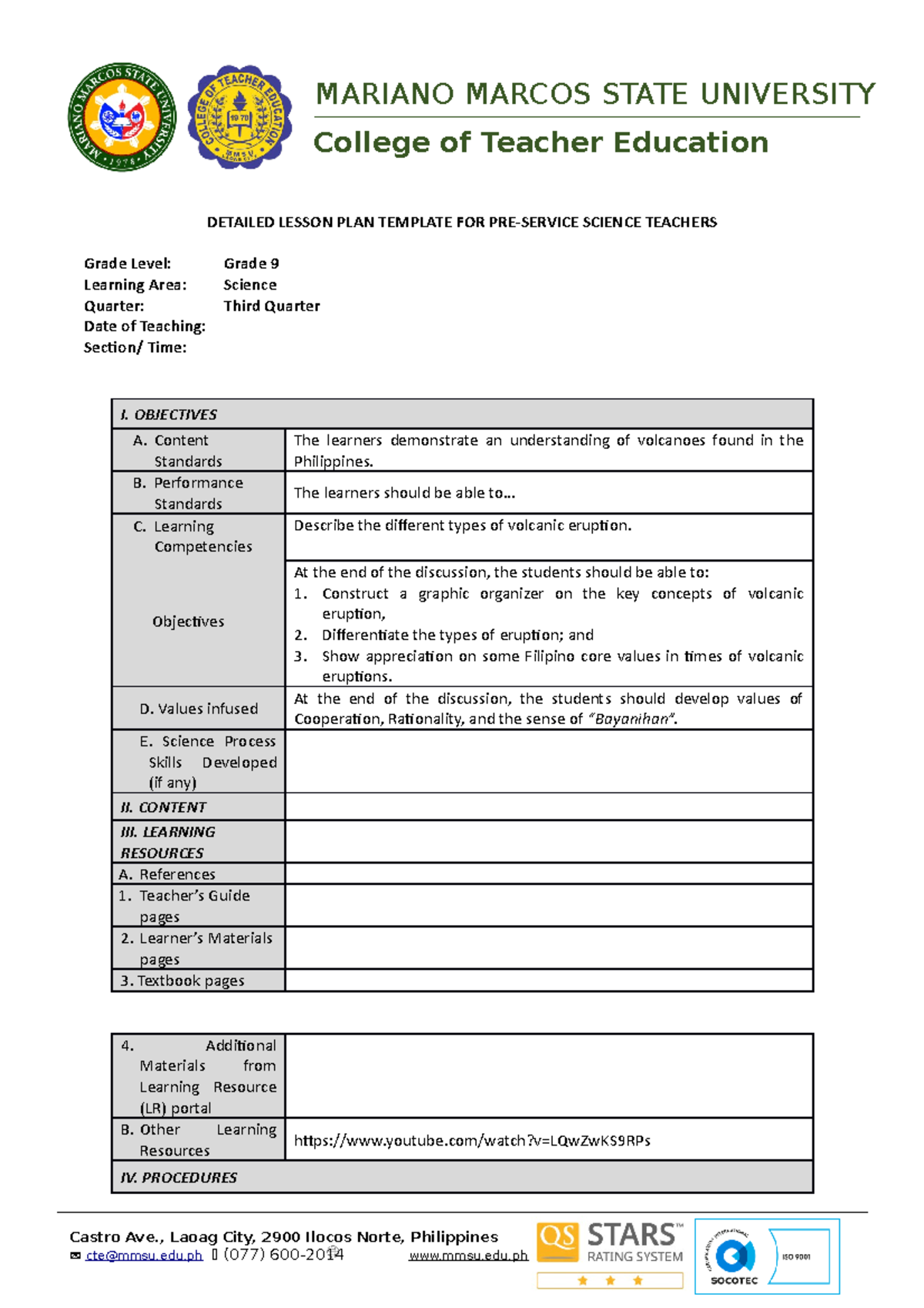 DLP Topic 1 Volcanoes - DETAILED LESSON PLAN TEMPLATE FOR PRE-SERVICE ...