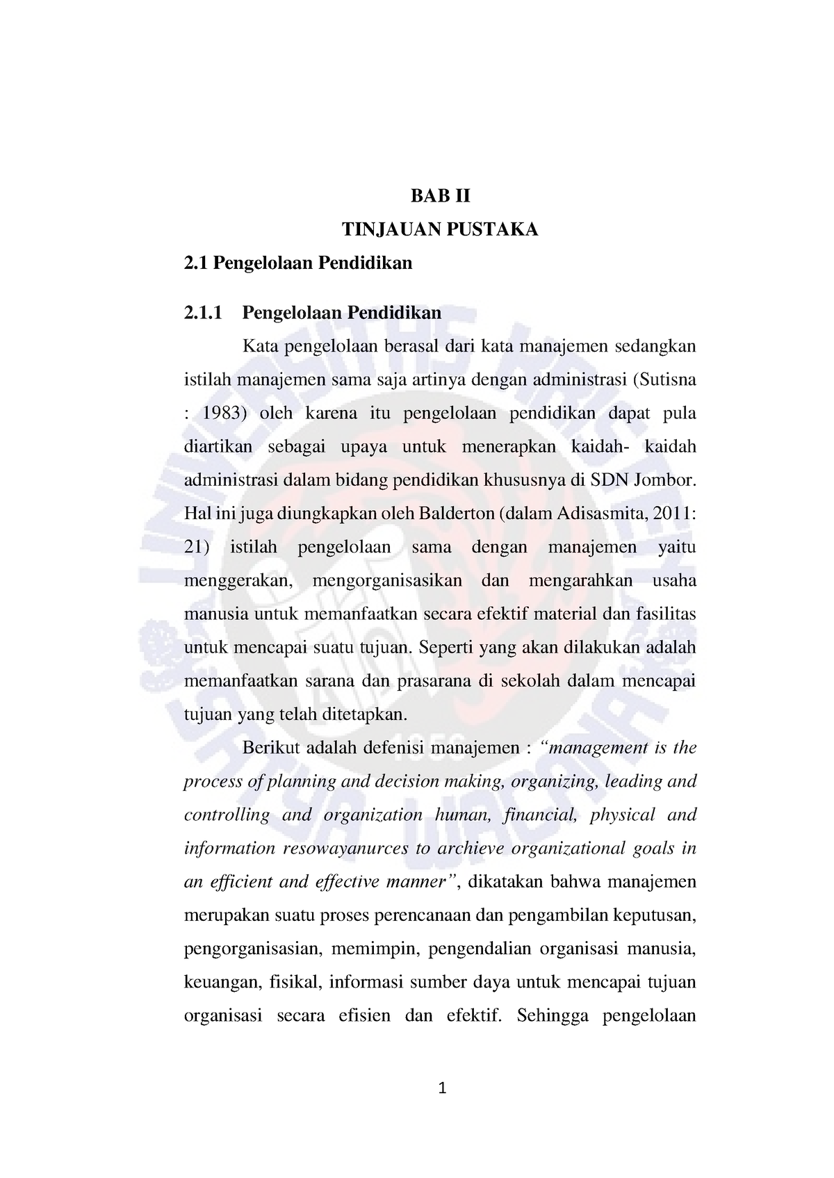 T1 942016 043 BAB II - Pengelolaan Pendidikan - BAB II TINJAUAN PUSTAKA ...