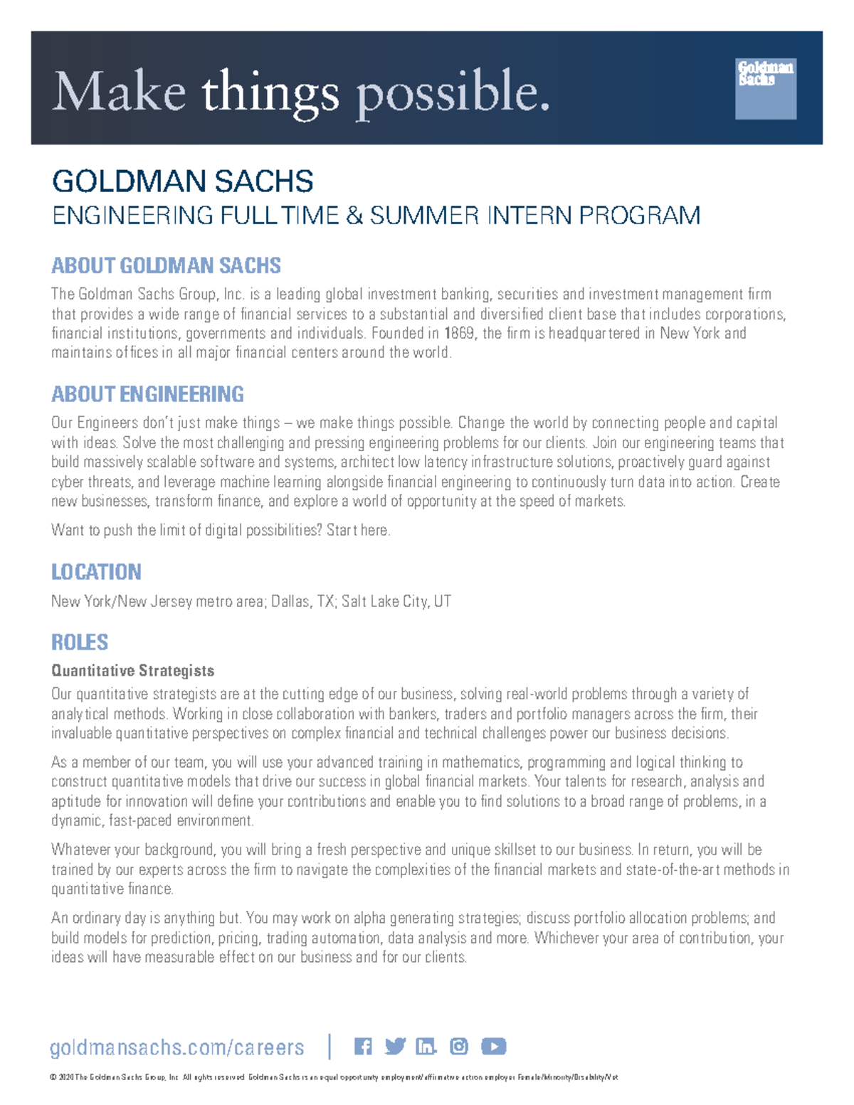 Goldman Sachs Software Engineer Internship - ggm2d5w