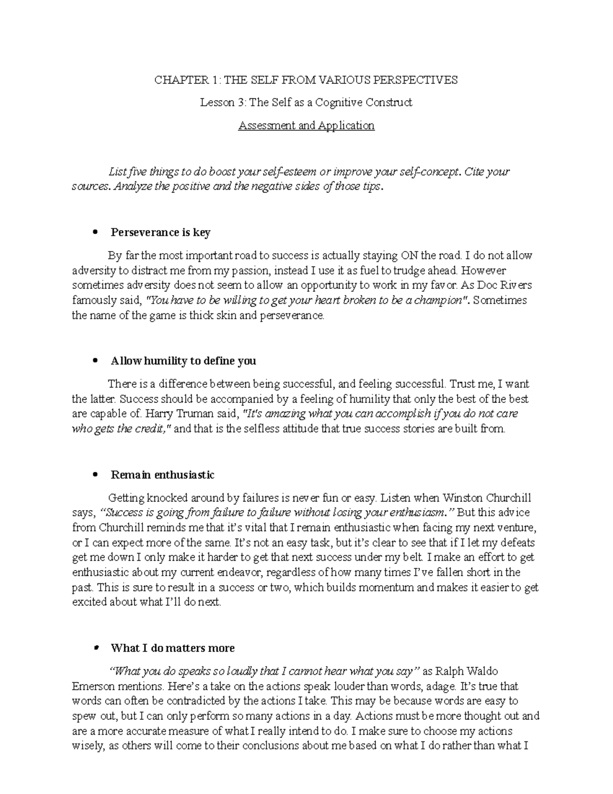 Chapter 1 Lesson 3 The Self as a Cognitive Construct assessment and ...