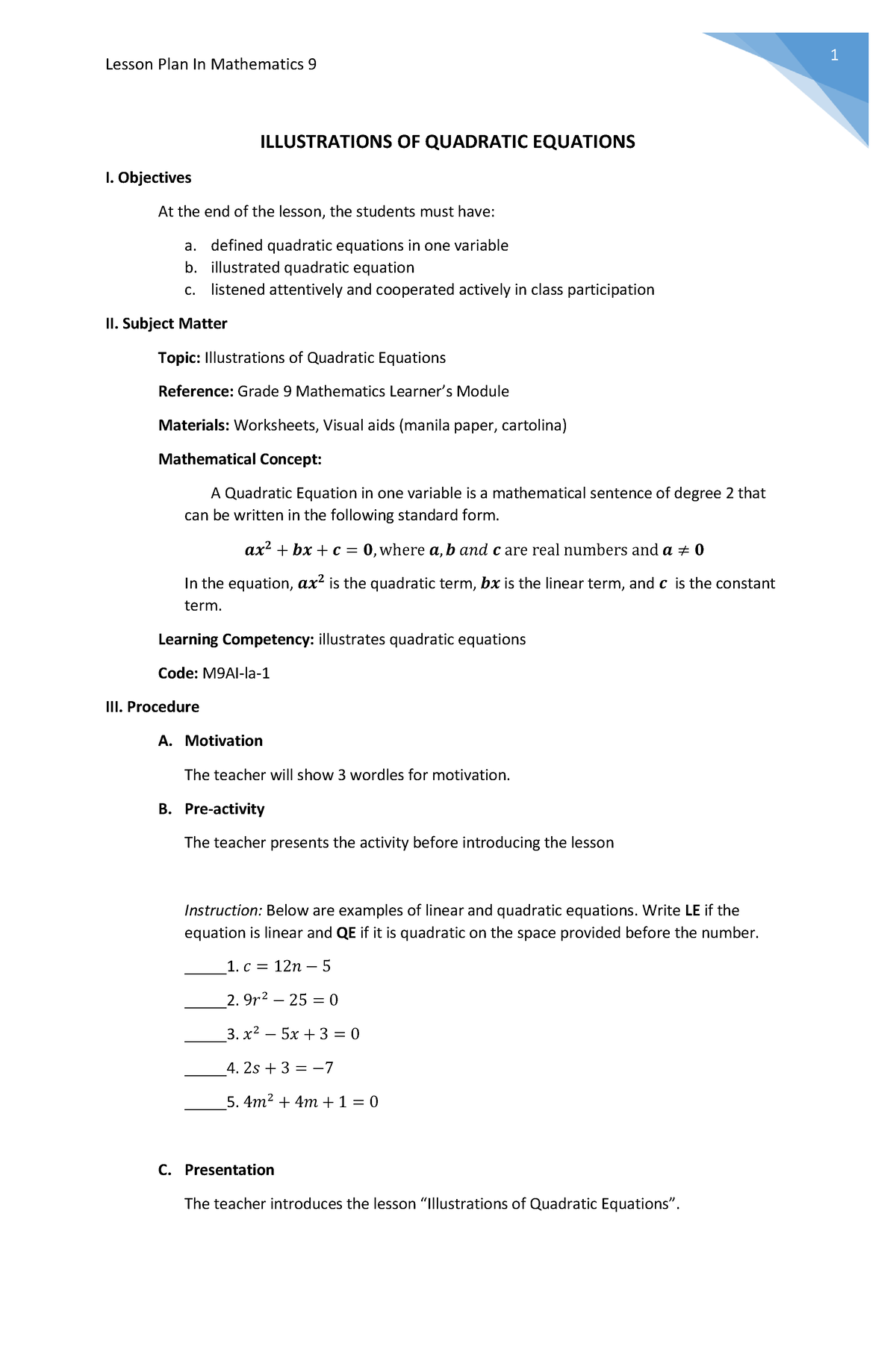 lesson-plan-on-illustration-of-quadratic-equation-illustrations-of