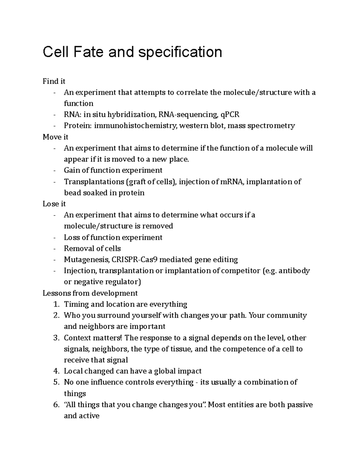 Developmental Animal Biology exam 1 study guide - Cell Fate and ...