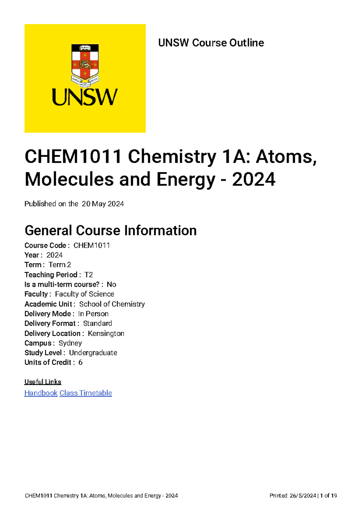 CO CHEM1011 1 2024 Term2 T2 In Person Standard Kensington - UNSW Course ...