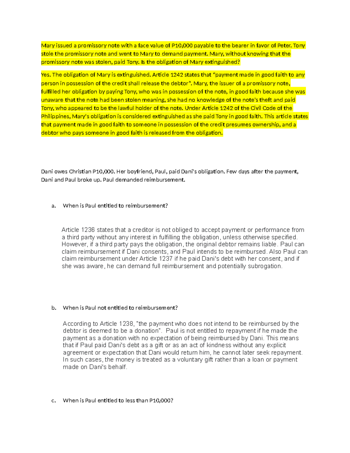 law on obligation - Mary issued a promissory note with a face value of ...